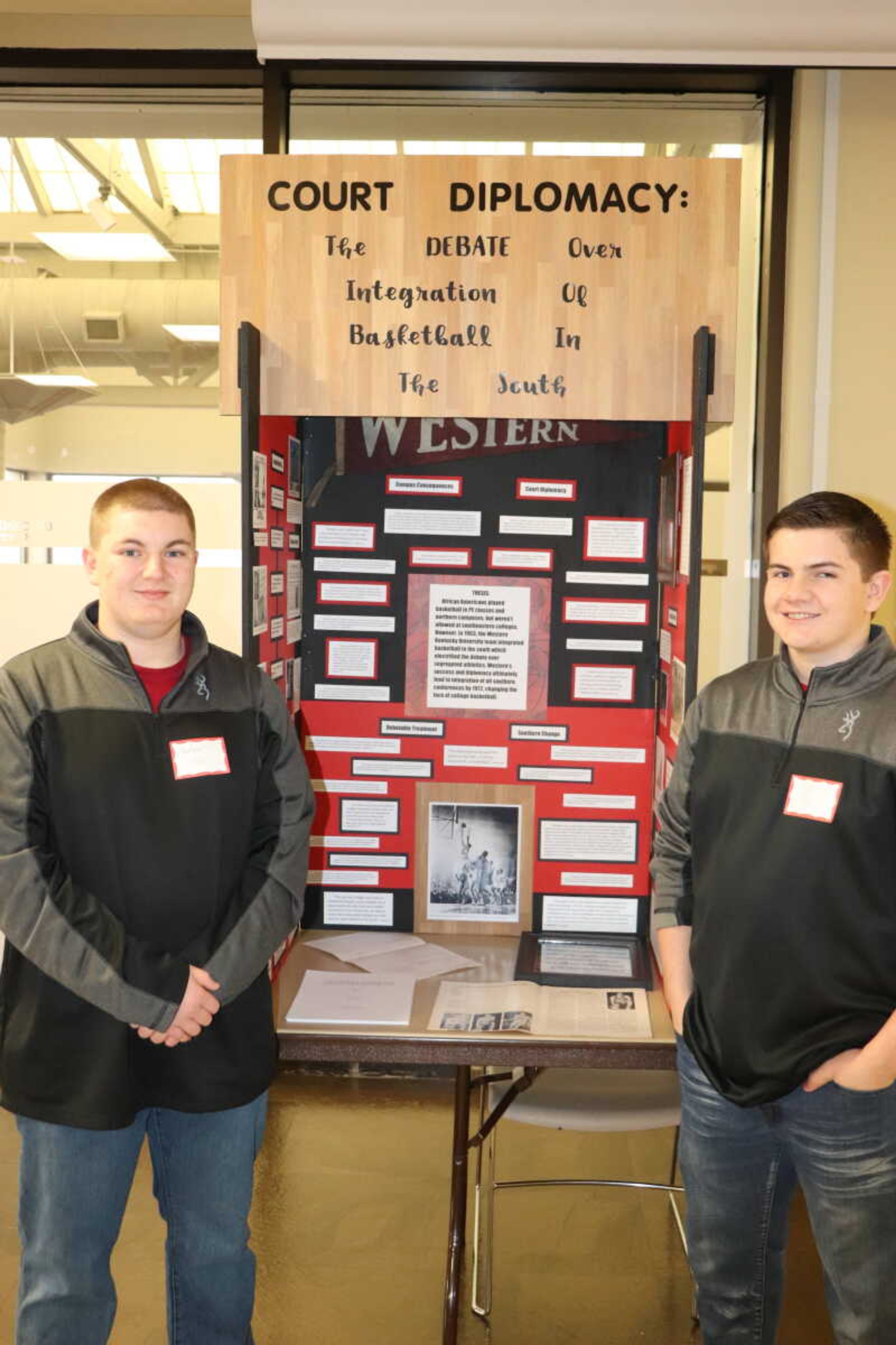 State Champs...Andrew and Eli Nix of Chaffee High School with their Senior Group Exhibit for National History Day Missouri.