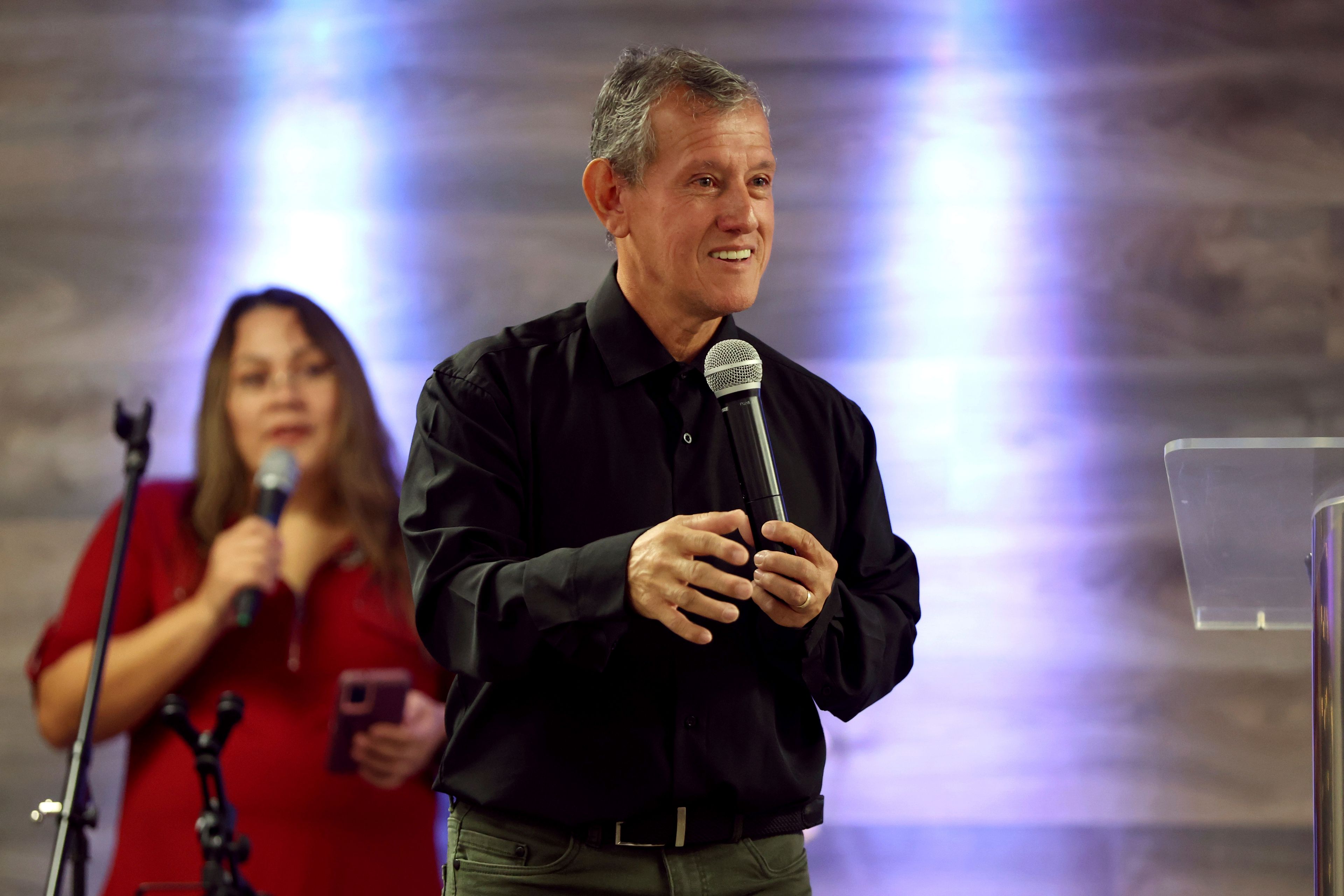 Pastor Arturo Laguna speaks during services at Casa de Adoracion, Sunday, Oct. 27, 2024 in Phoenix. (AP Photo/Chris Coduto)