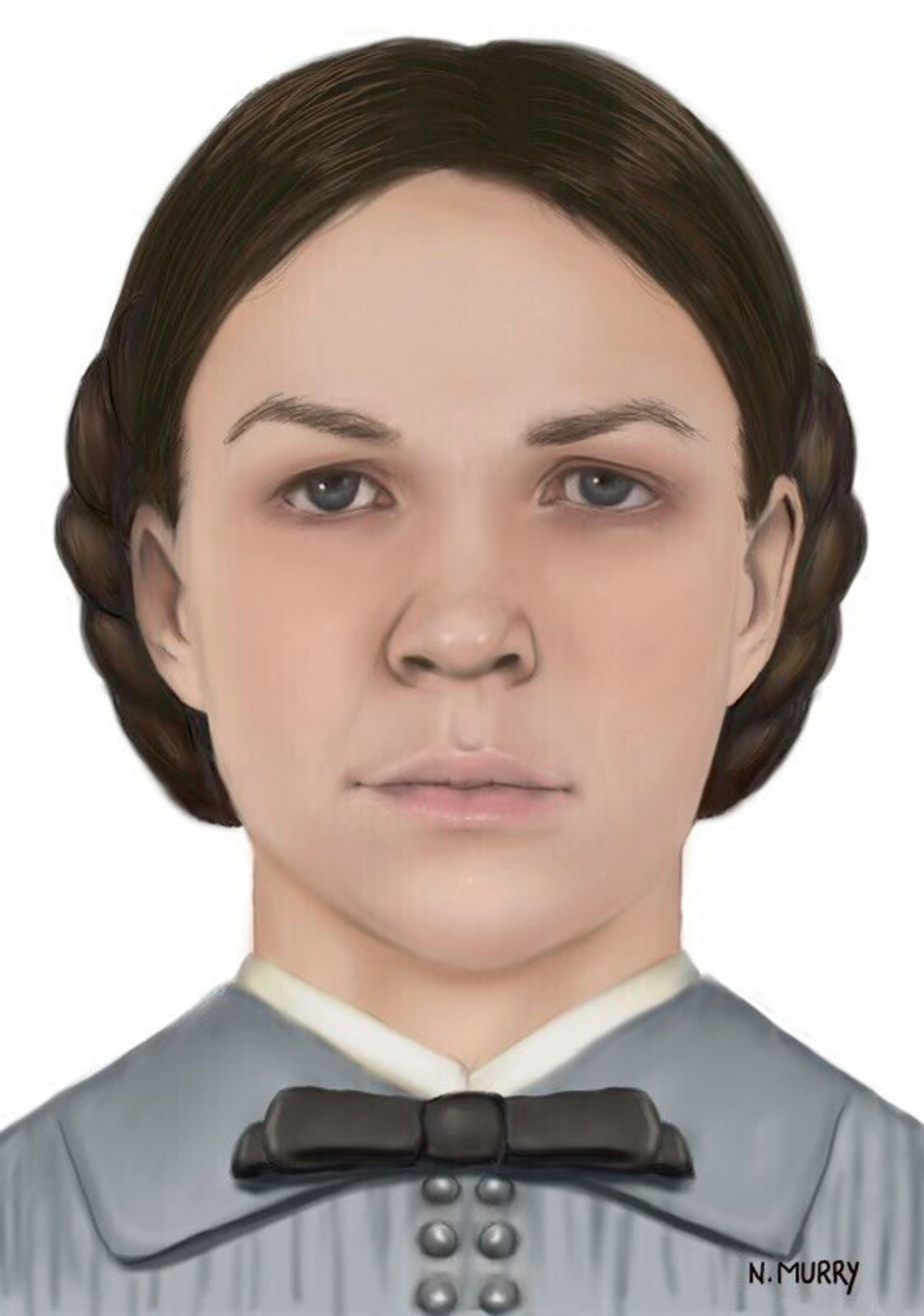 An artist's rendition of 17-year-old Esther Granger, who died in 1866 in Merrillville, Indiana. A property owner discovered her skull in the walls of a home he was renovating in Batavia, Illinois, in 1978. The Kane County, Illinois, Coroner's Office announced Thursday that DNA samples prove the skull was Granger's. It's unclear how it ended up in the home (Kane County, Illinois, Coroner's Office via AP)