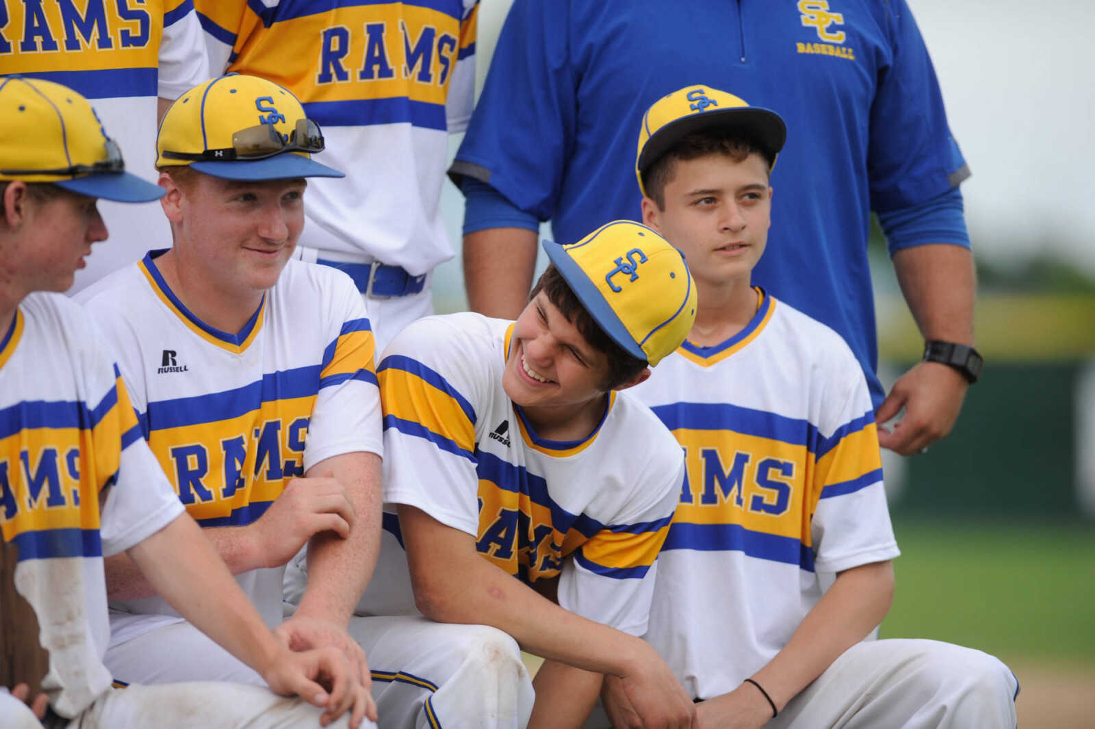 Scott City players pose for a photo after their win over Kelly during the Class 3 District 2 championship Friday, May 22, 2015 in Charleston, Missouri. (Glenn Landberg)