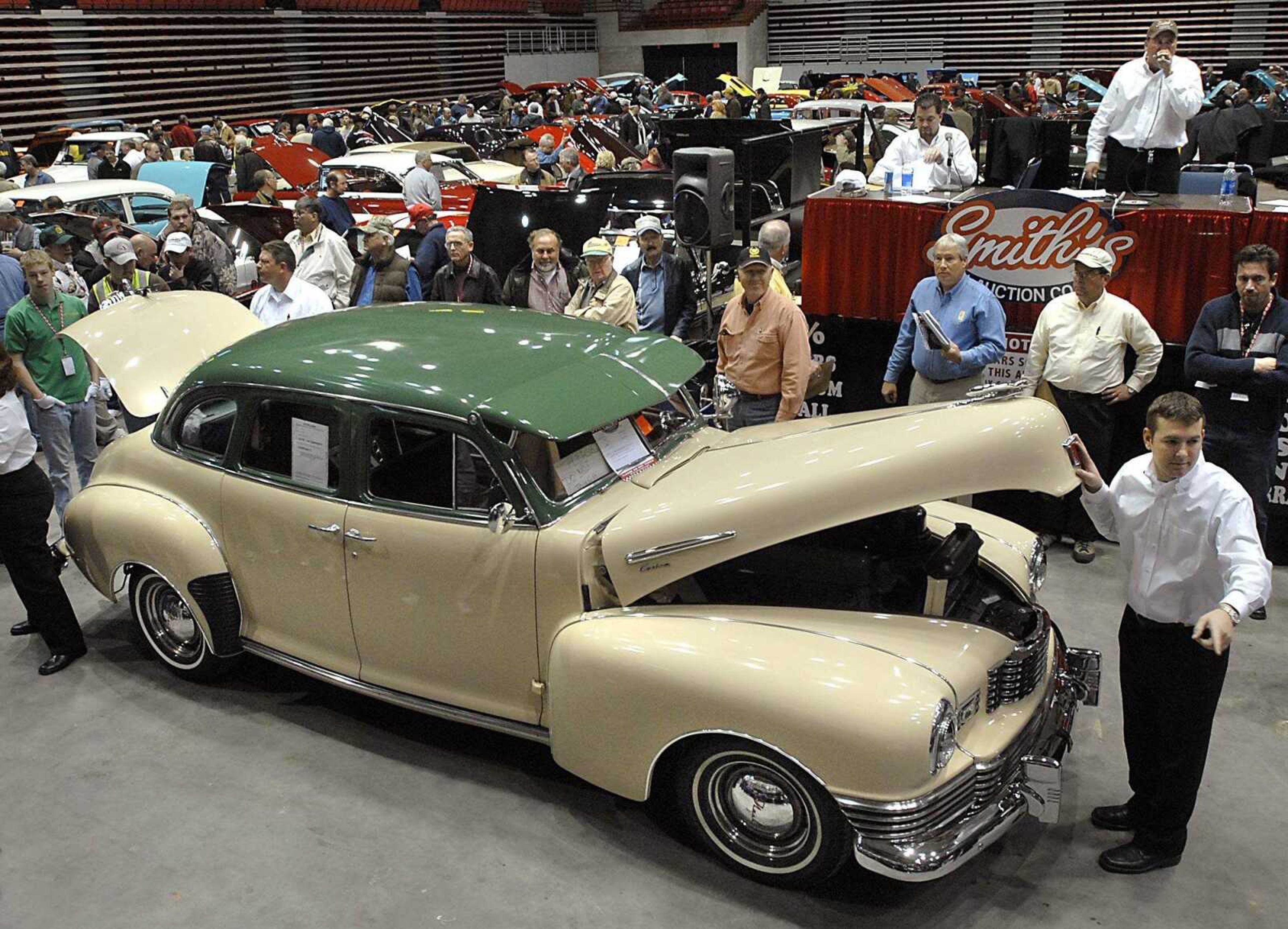 In this 2008 file photo, a 1948 Nash Ambassador was offered for sale by Smith's Auction Co. of Dexter, Missouri. during the classic car auction at the Show Me Center.