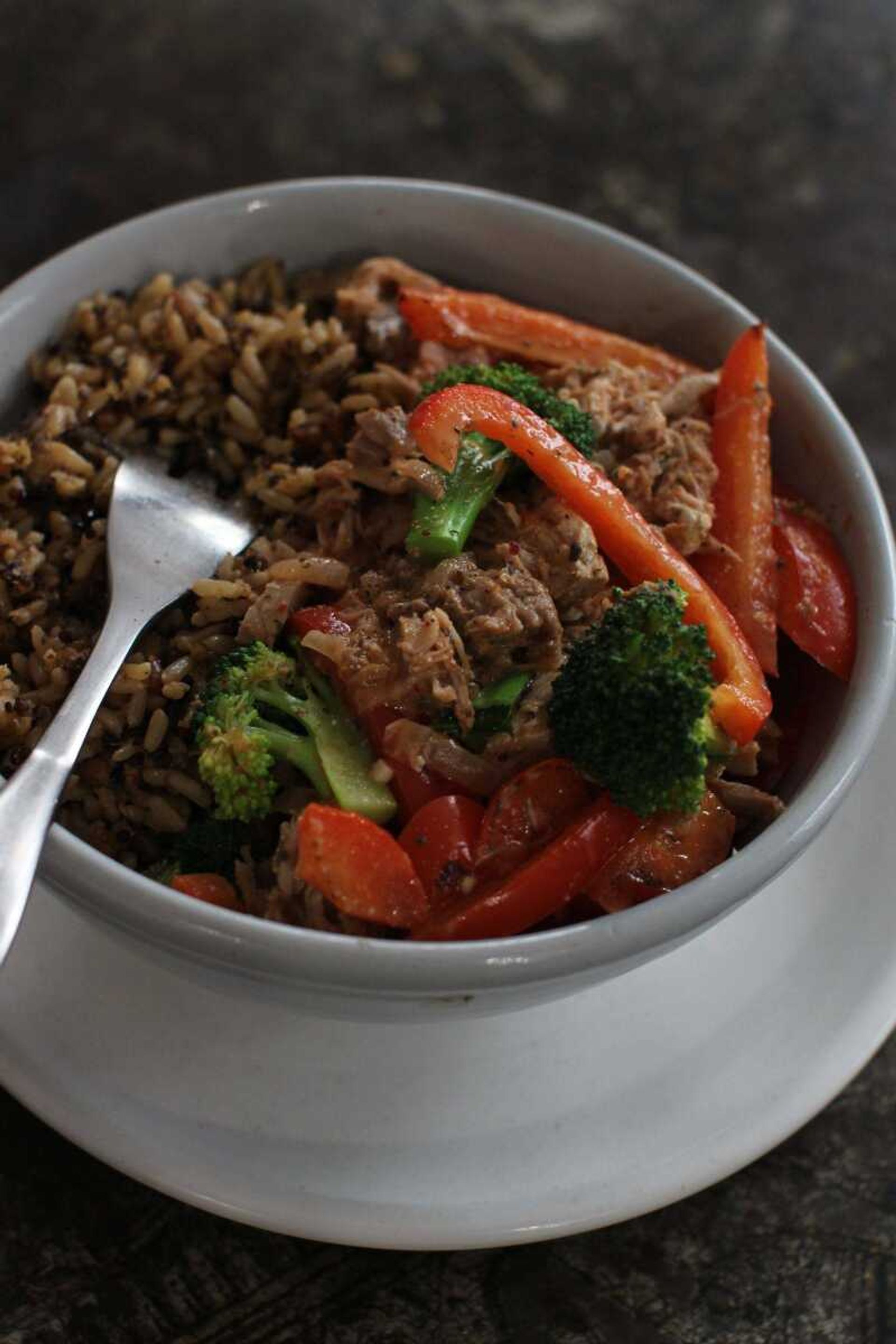 This Jan. 19, 2015 photo shows slow cooker pulled chicken coconut curry in Concord, N.H. (AP Photo/Matthew Mead)