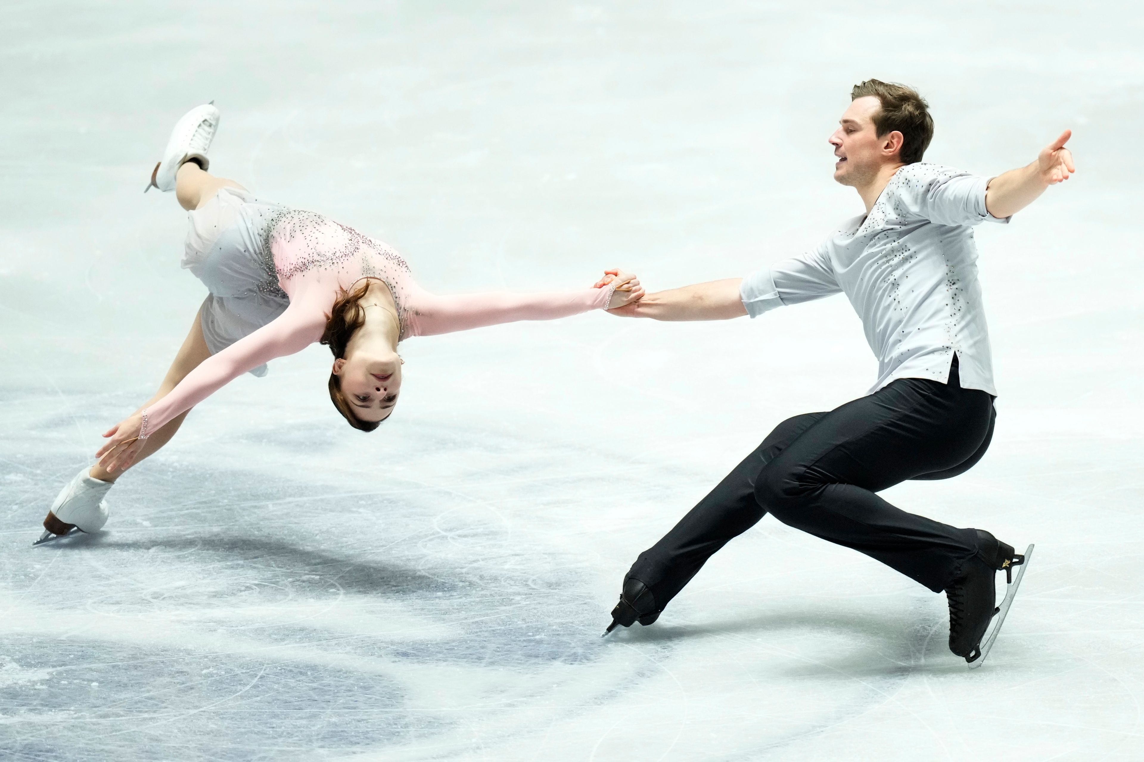 Daria Danilova and Michel Tsiba of the Netherlands compete in the pairs short program at the Grand Prix of Figure Skating series competition in Tokyo, Japan, Friday, Nov. 8, 2024. (AP Photo/Hiro Komae)