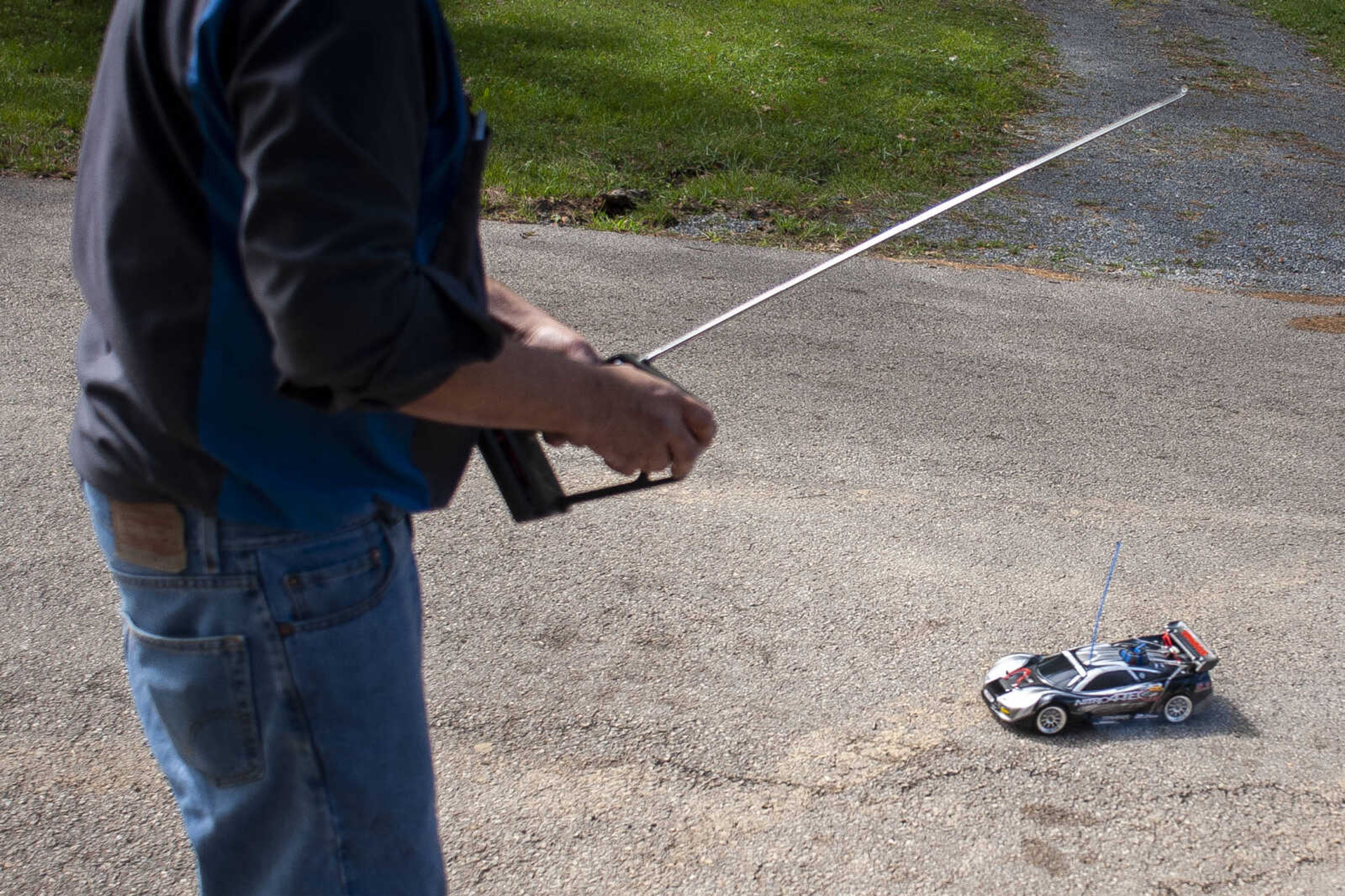 Jody Burton operates a radio-controlled car Thursday, Sept. 26, 2019, in Scott City.