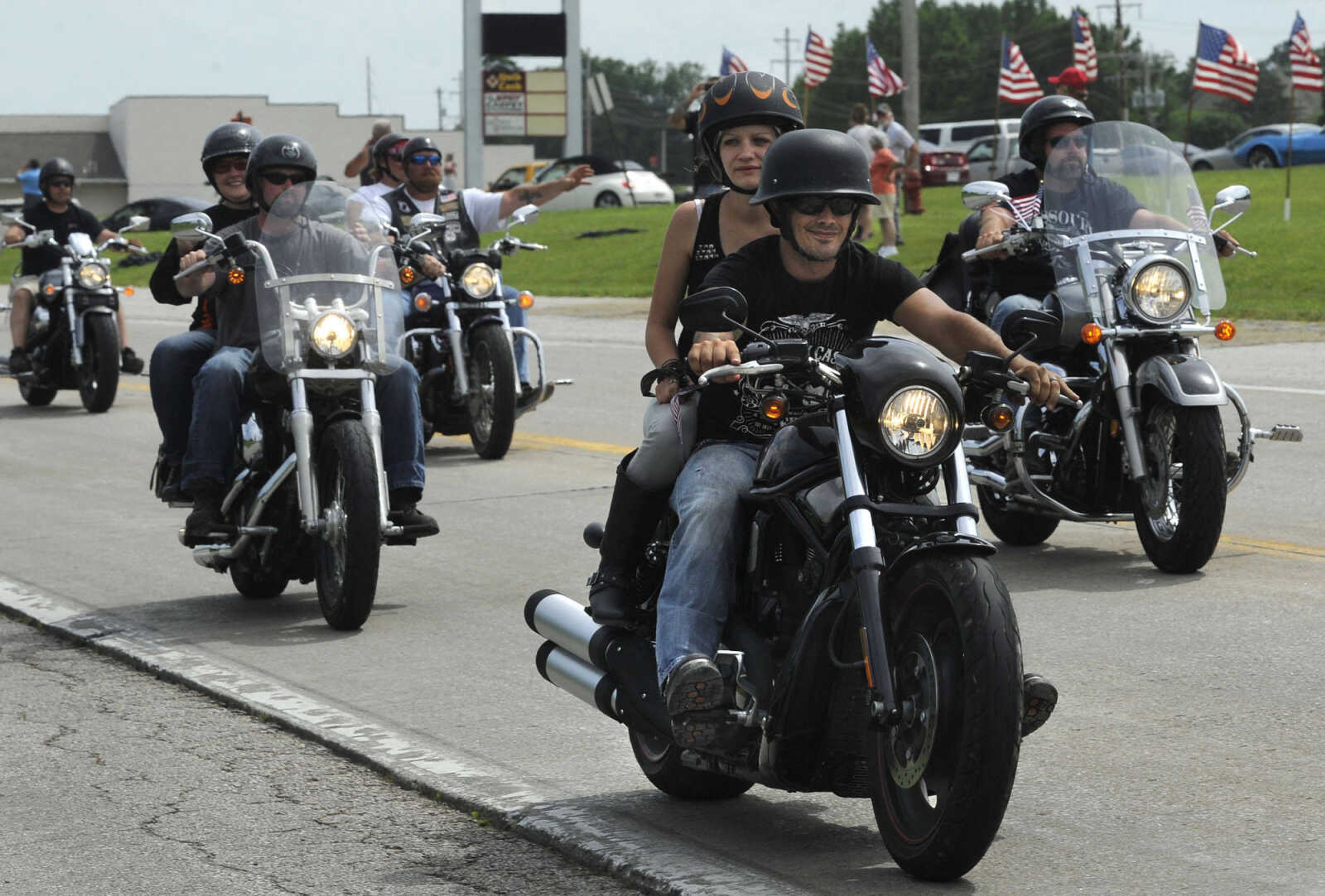 FRED LYNCH ~ flynch@semissourian.com
Motorcyclists follow the Vietnam Veterans Memorial replica into Perryville on Tuesday, June 17, 2014 where it will be on display through Saturday at the Perryville Soccer Complex.