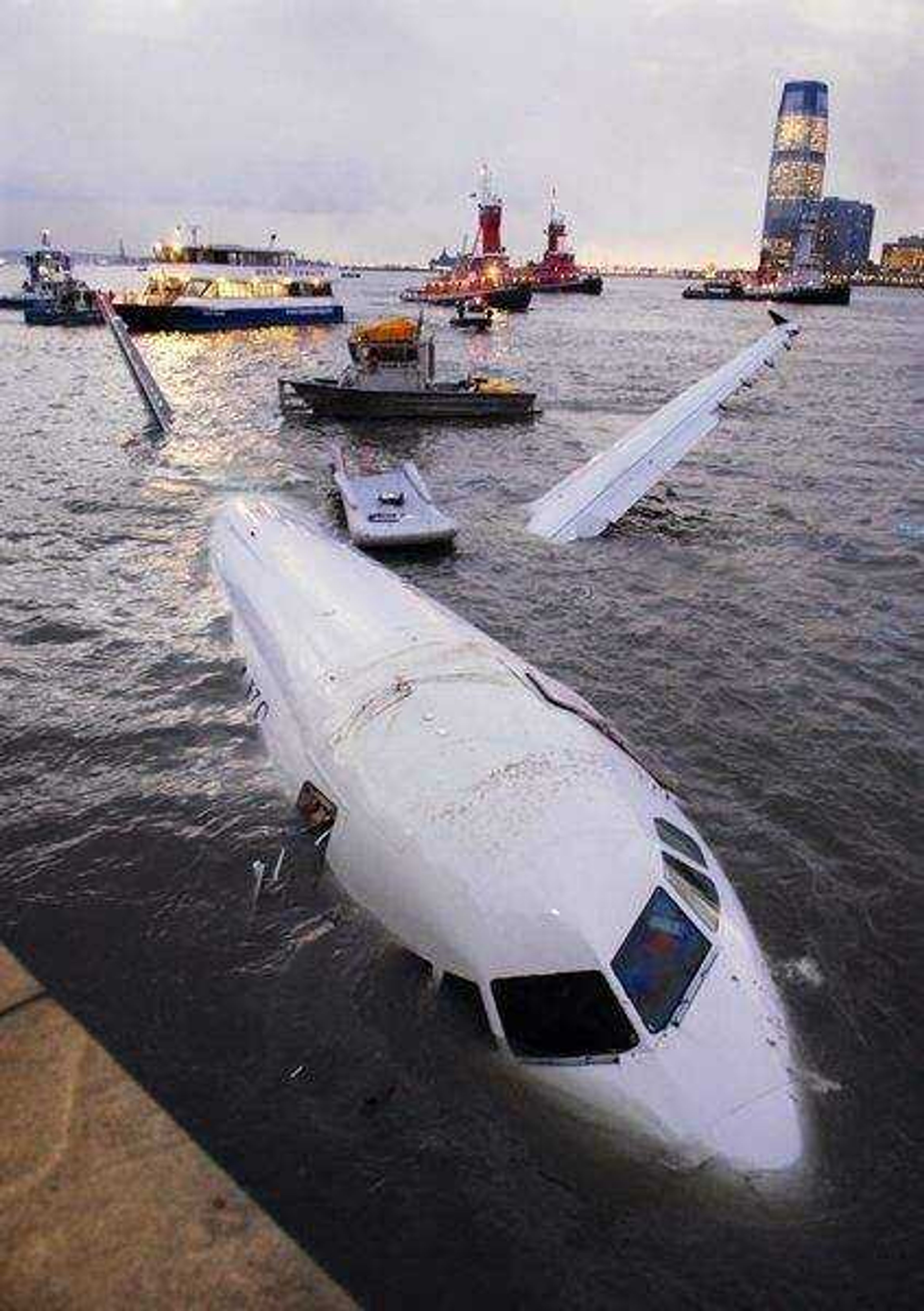 An Airbus 320 US Airways aircraft that went down in the Hudson River is seen in New York, Thursday, Jan. 15, 2009. (AP Photo/Edouard H. R. Gluck)