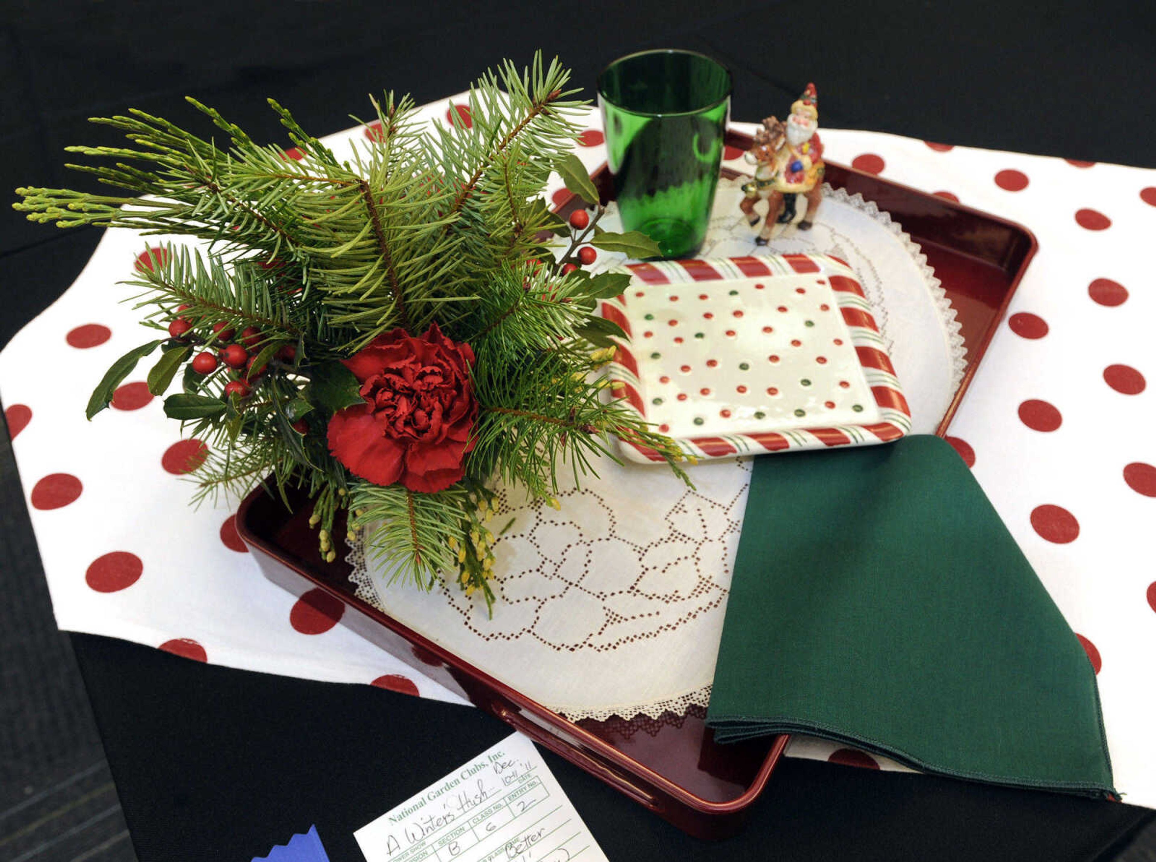 A functional tray for one by Ann Crites, Ramblewood Garden Club, first place.