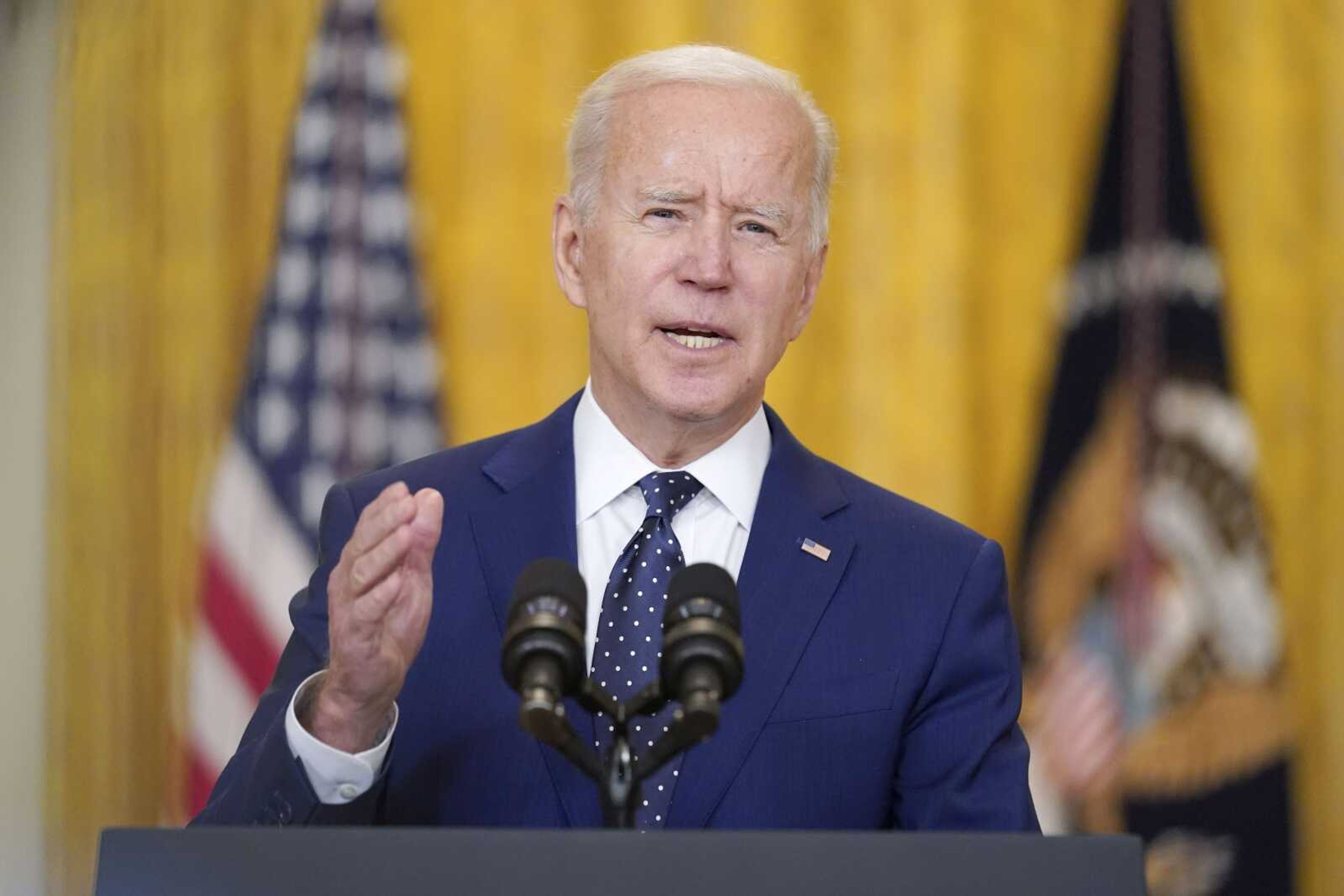 President Joe Biden speaks about Russia on Thursday in the East Room of the White House in Washington.