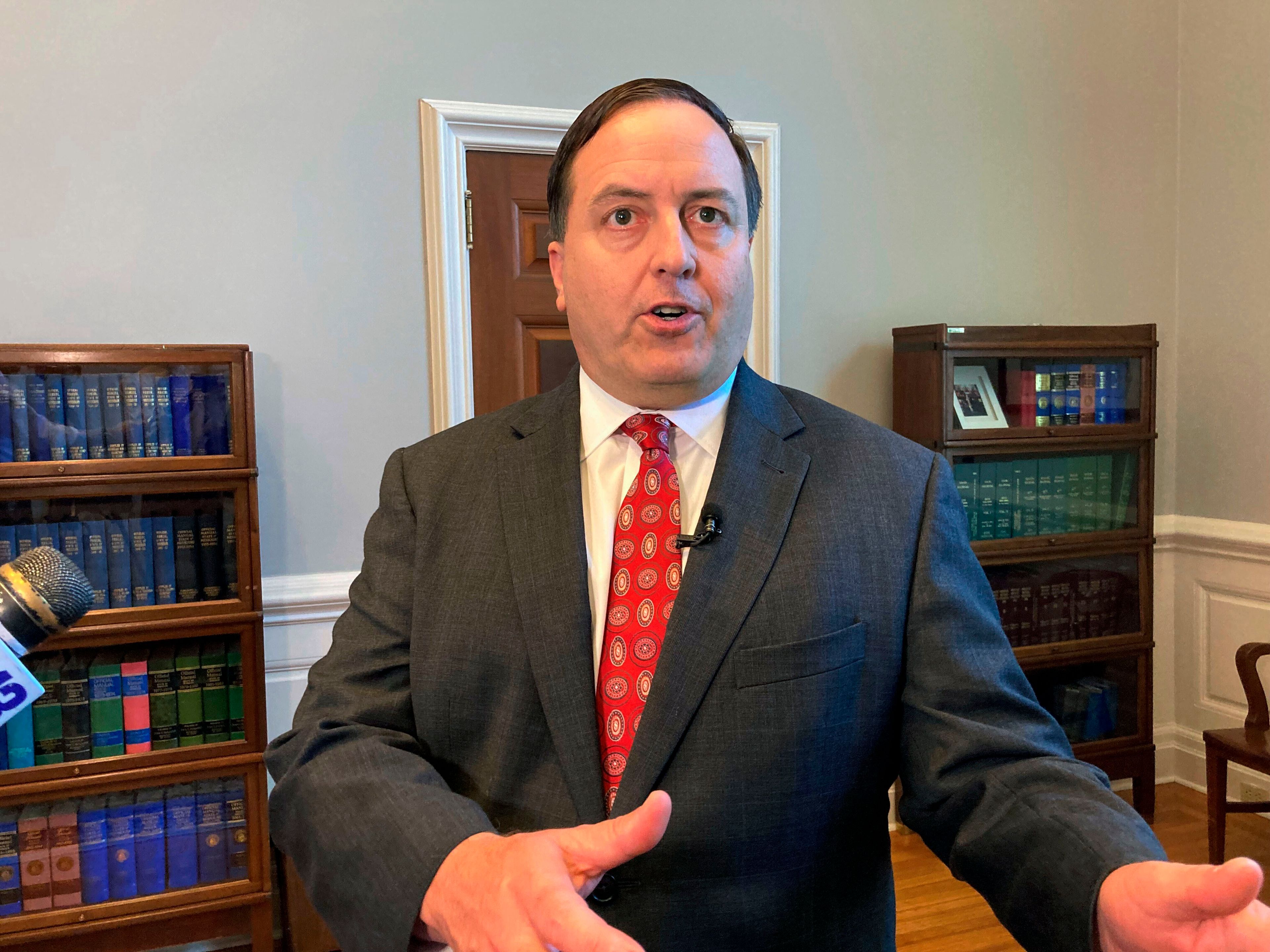 Missouri Secretary of State Jay Ashcroft speaks to reporters June 29, 2022, at his Capitol office in Jefferson City.