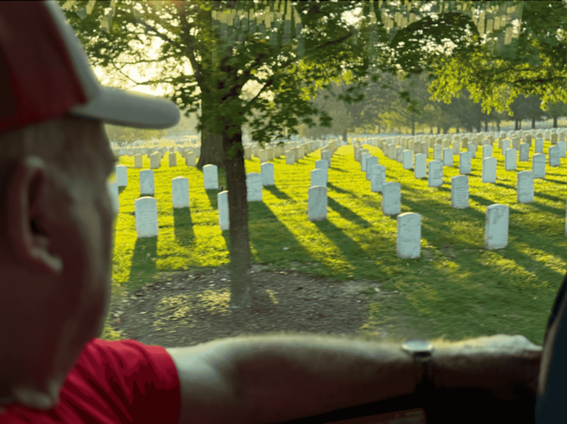 Our tour bus pass through Arlington National Cemetery, My dad, Bob Eisenhauer, looks on.