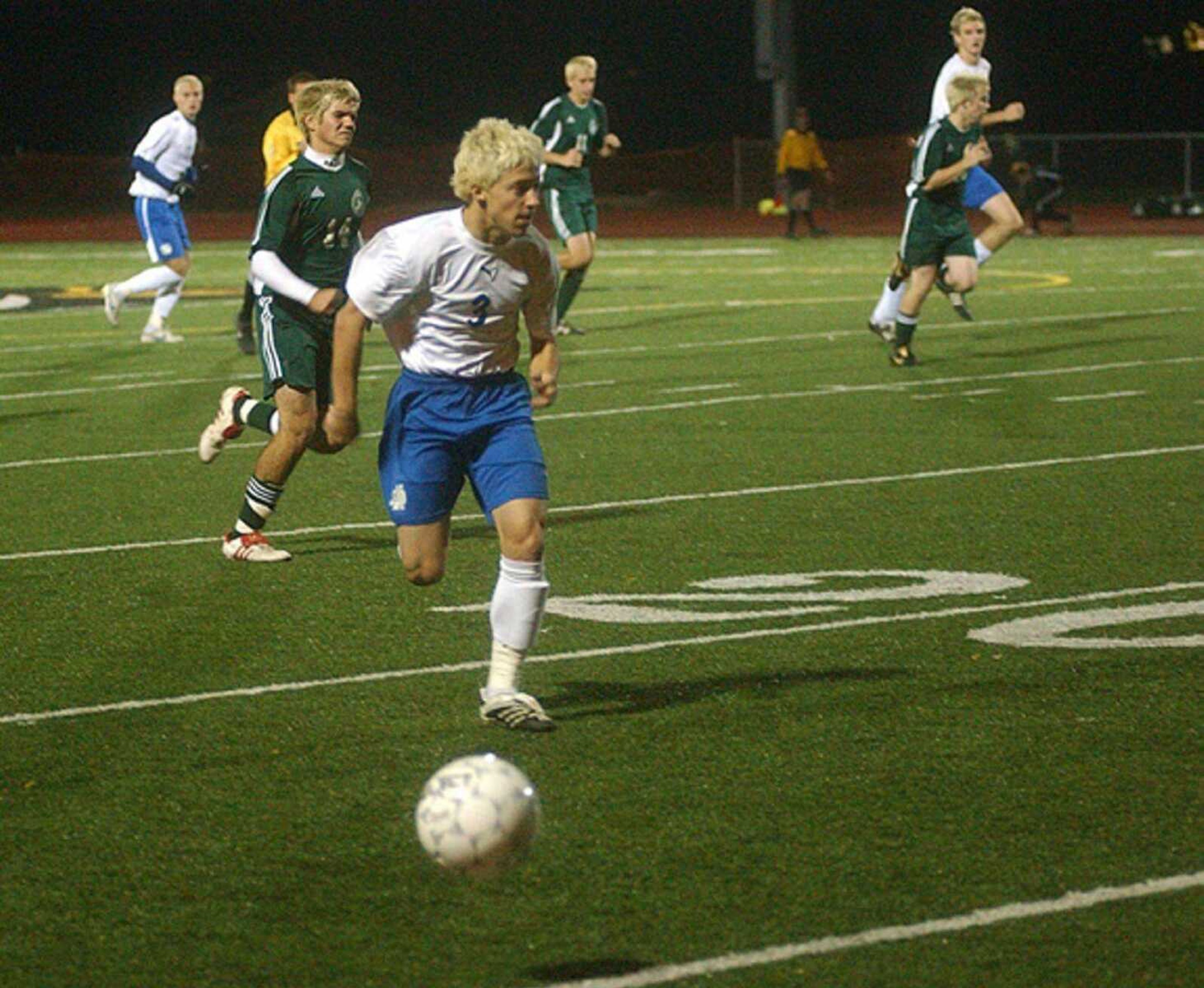 Notre Dame's Brock Dirnberger chased down the ball during the Bulldogs' 2-0 win over De Soto in the Class 2 District 1 title game Wednesday in Farmington. (ANDREW JANSEN/Special to the Southeast Missourian)