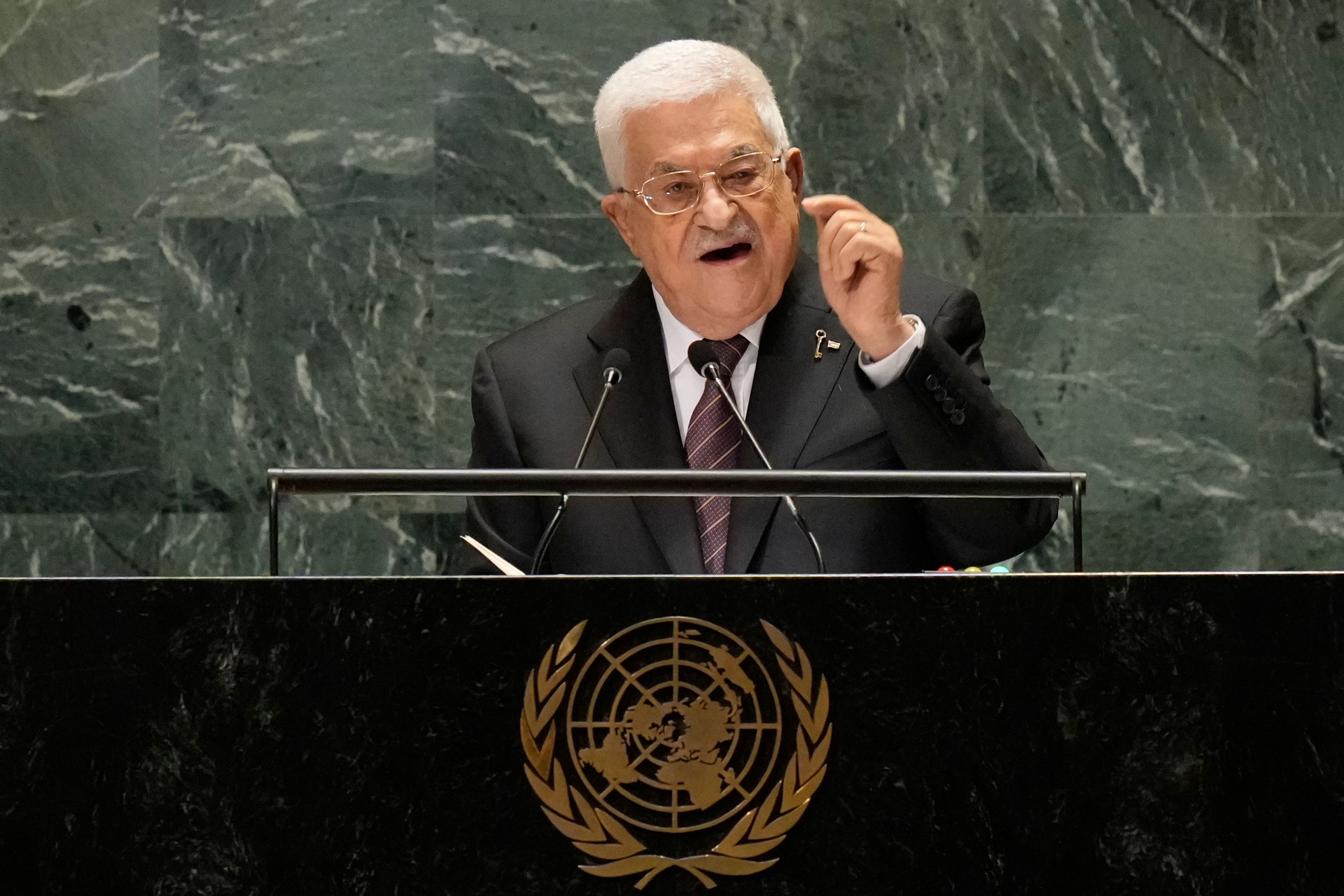 Palestinian President Mahmoud Abbas addresses the 79th session of the United Nations General Assembly, Thursday, Sept. 26, 2024, at U.N. headquarters. (AP Photo/Frank Franklin II)