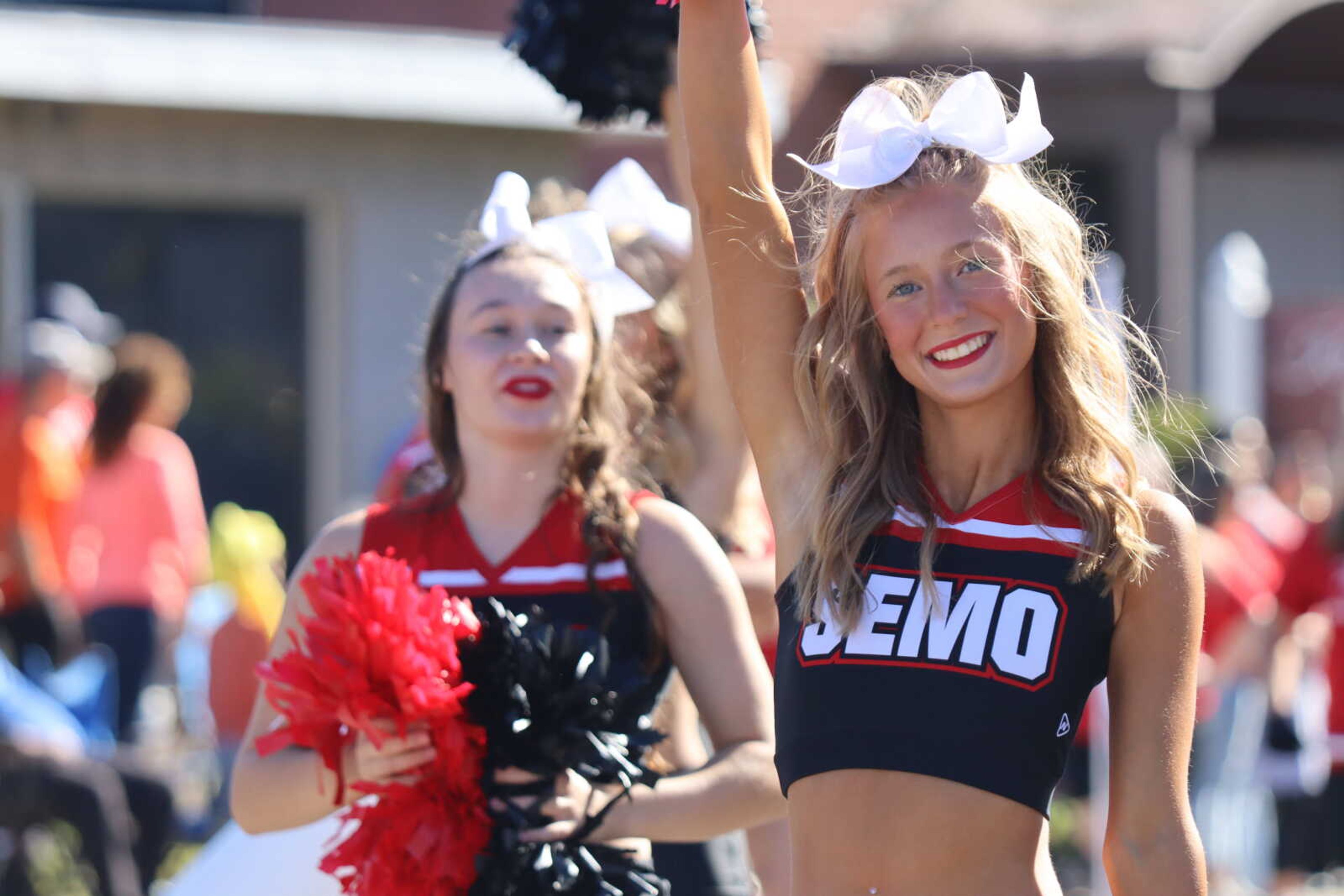 SEMO cheerleader Delaney Cooksey of New Madrid participates in the parade.