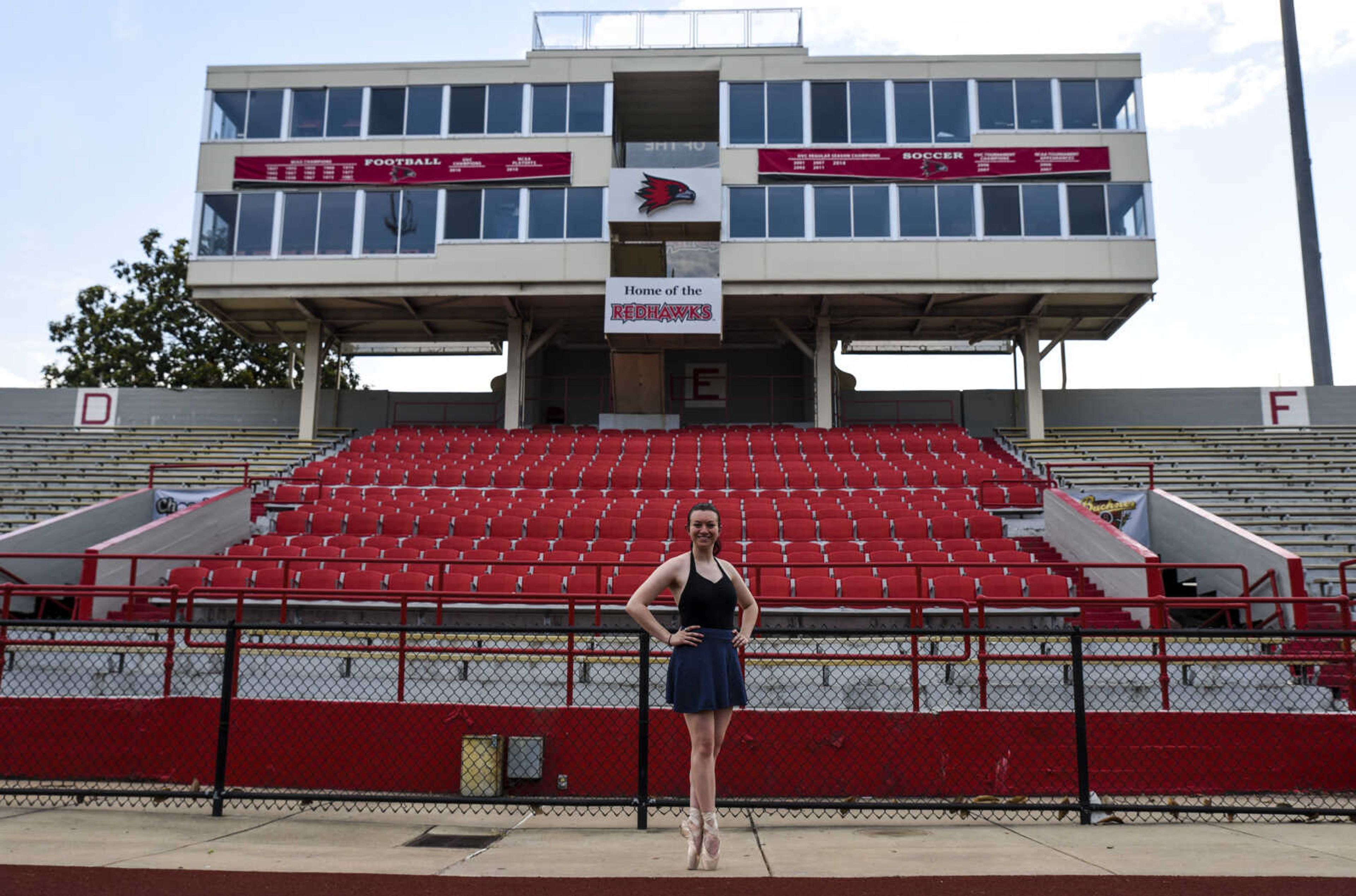 Rebecca Gangemella poses for a portrait at Southeast Missouri State University's Houck Stadium Thursday, May 31, 2018 in Cape Girardeau.