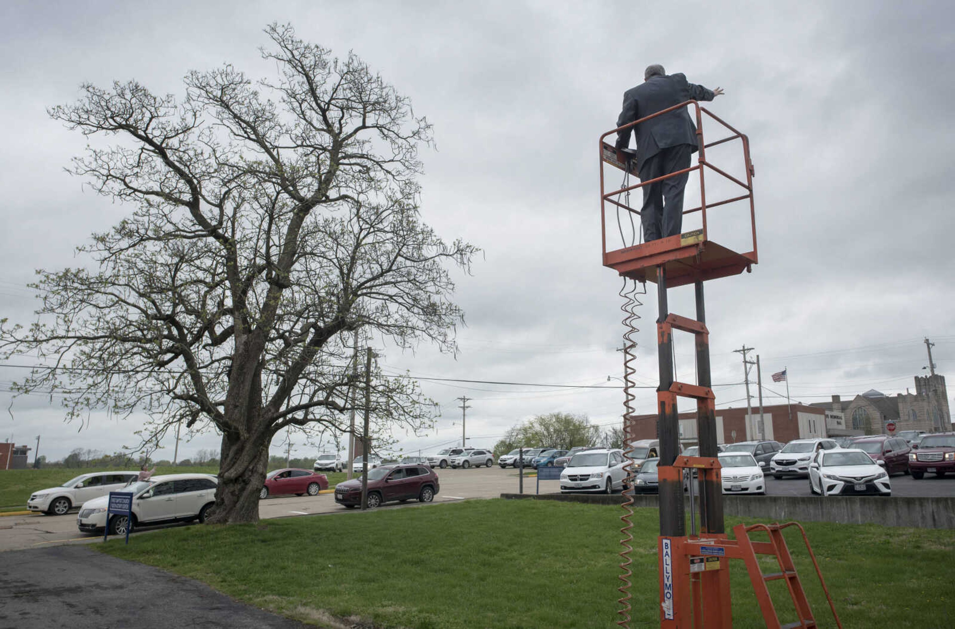 First Baptist Jackson senior pastor Troy Richards blesses those in attendance at the church's drive-in service held Easter Sunday in Jackson.