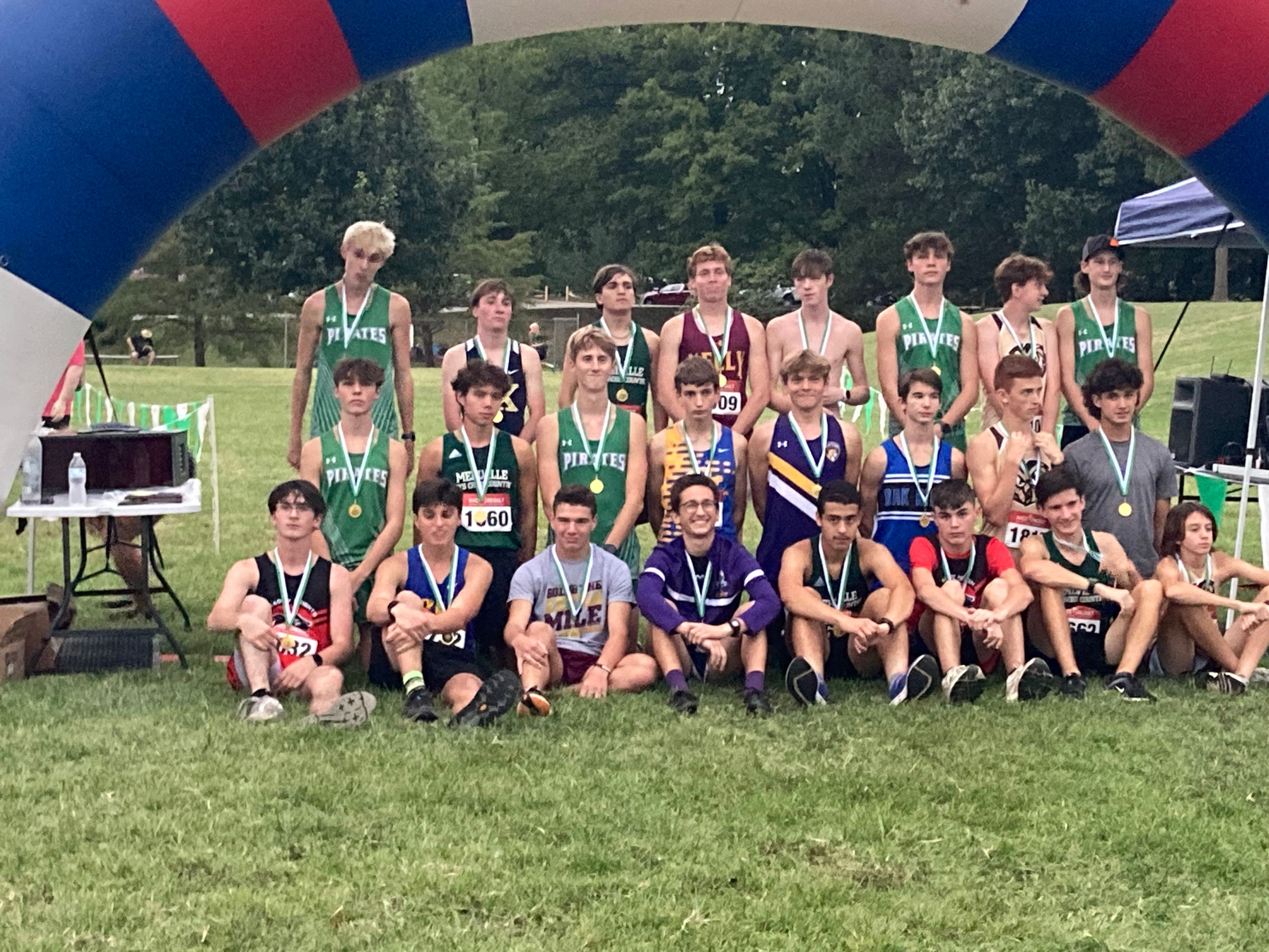 Meadow Heights junior Alex Seigel, bottom row, far left, finished the Sept. 30 race at Perryville in 20 minutes, 8.3 seconds (18th) while freshman teammate Austin Umfleet, bottom row, third from right completed the course in 20:30.5 (23rd). Perryville senior Bair Hopkins, back row, far left, won the boys' race in 17:20.3. Perryville tallied 32 points to win the team competition. Rounding out the PHS scores were: senior Porter Johnson (19:10.7, sixth); junior Clayton Bauwens (19:34.3, eighth); senior Preston Johnson (19:41.1, ninth) and junior Micah Brown (19:56.3, 12th).