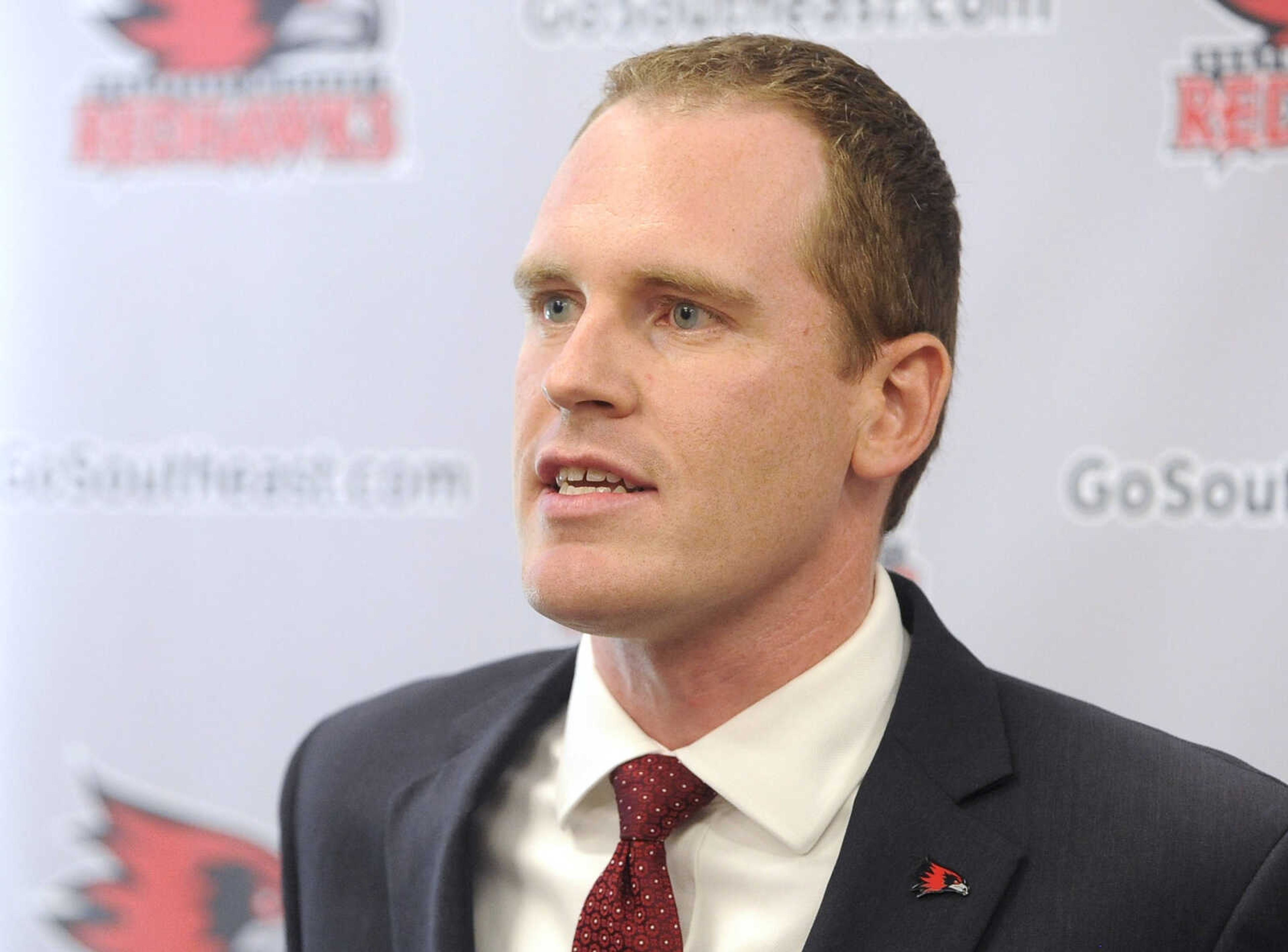 
Brady Barke speaks after being named Southeast Missouri State University's new athletic director at a news conference Tuesday, June 7, 2016 at Academic Hall. 
