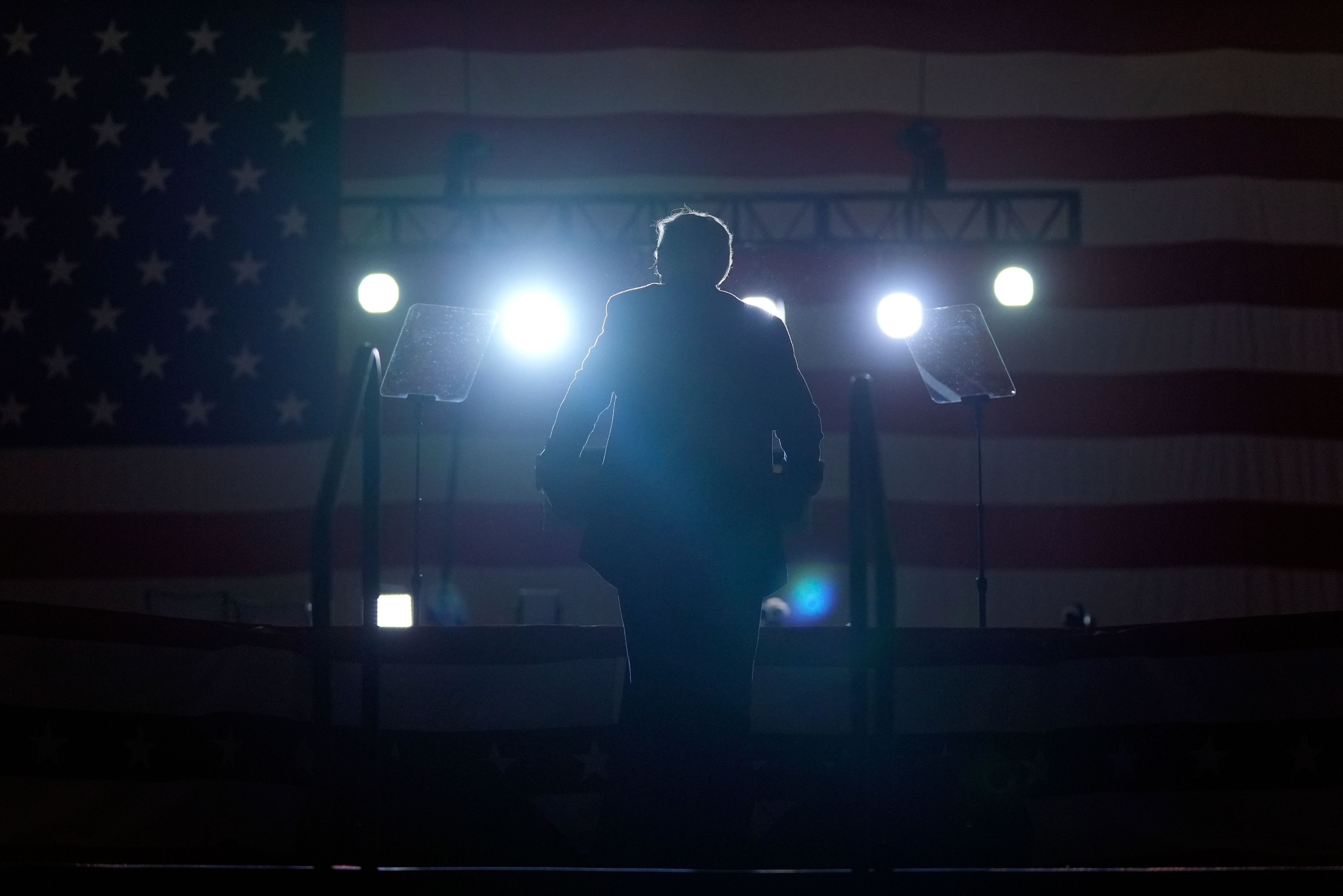 Republican presidential nominee former President Donald Trump speaks at a campaign rally at Williams Arena at Mignes Coliseum, Monday, Oct. 21, 2024, in Greenville, N.C. (AP Photo/Evan Vucci)