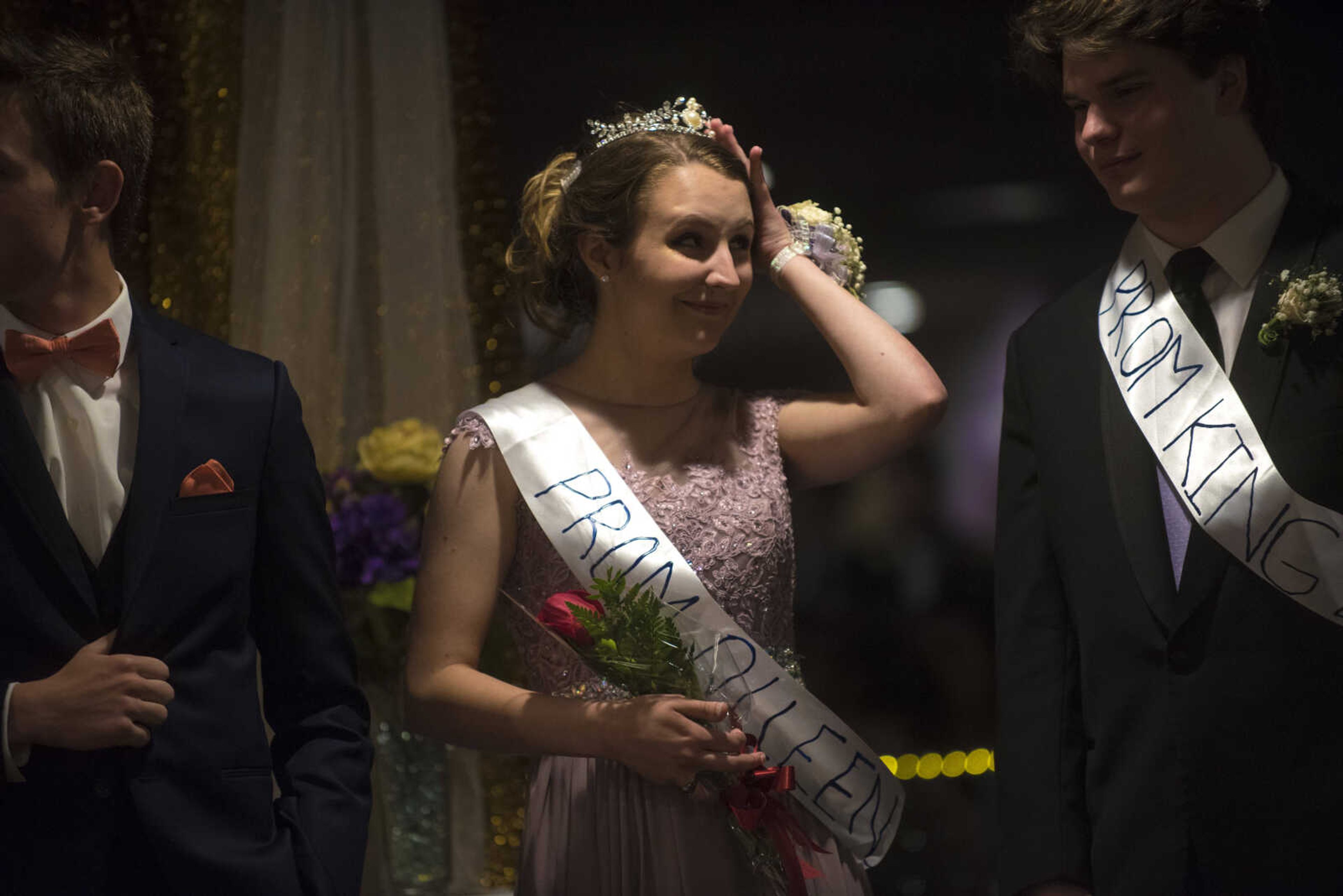 Adam Lichtenegger and Emily Weber are crowned prom King and Queen during the Saxony Lutheran prom Saturday, April 22, 2017 at the Elk's Lodge in Cape Girardeau.