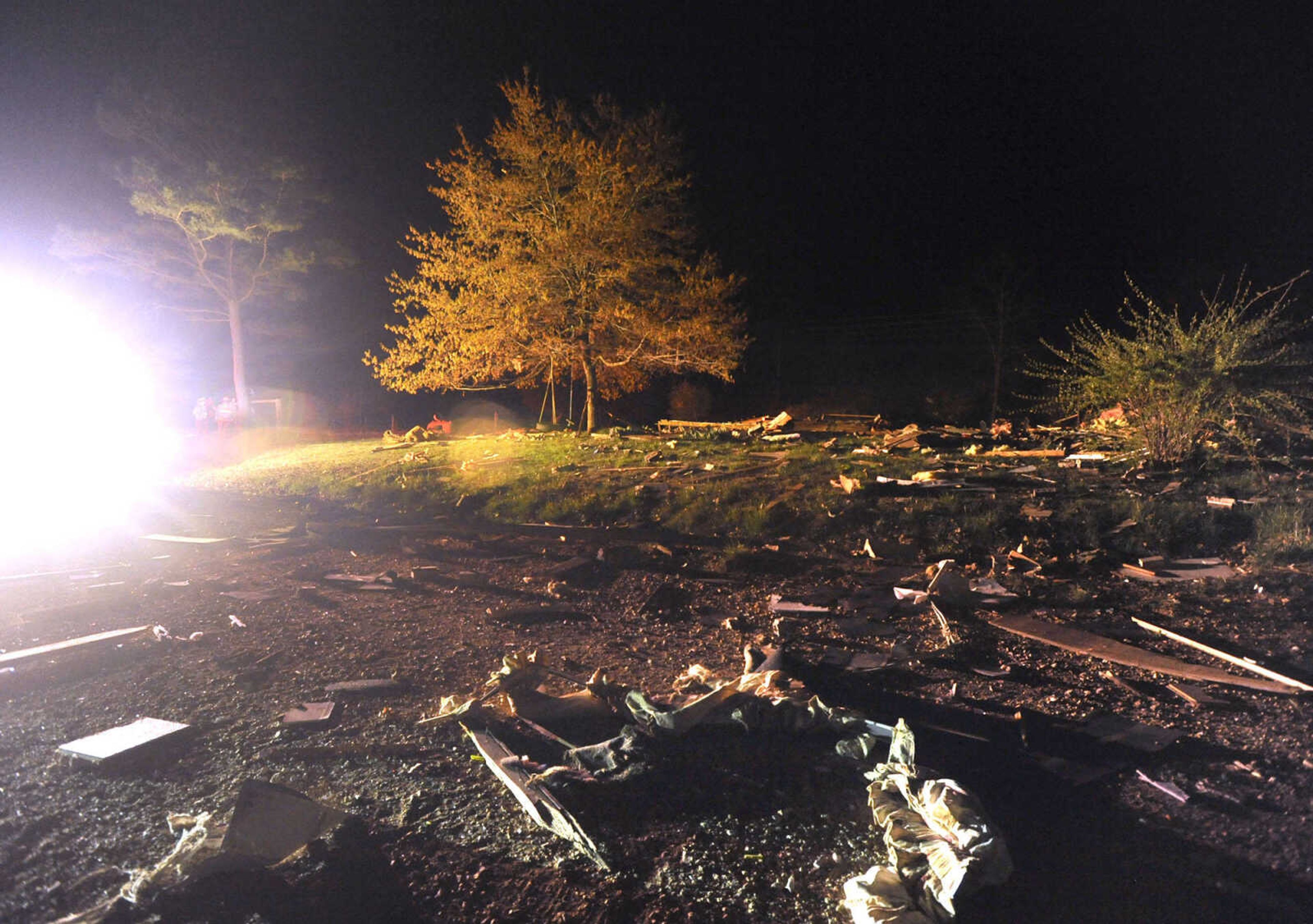 FRED LYNCH ~ flynch@semissourian.com
Little remains of a house that exploded off Bollinger County Road 852 Saturday night, April 9, 2016 north of Marble Hill, Missouri.