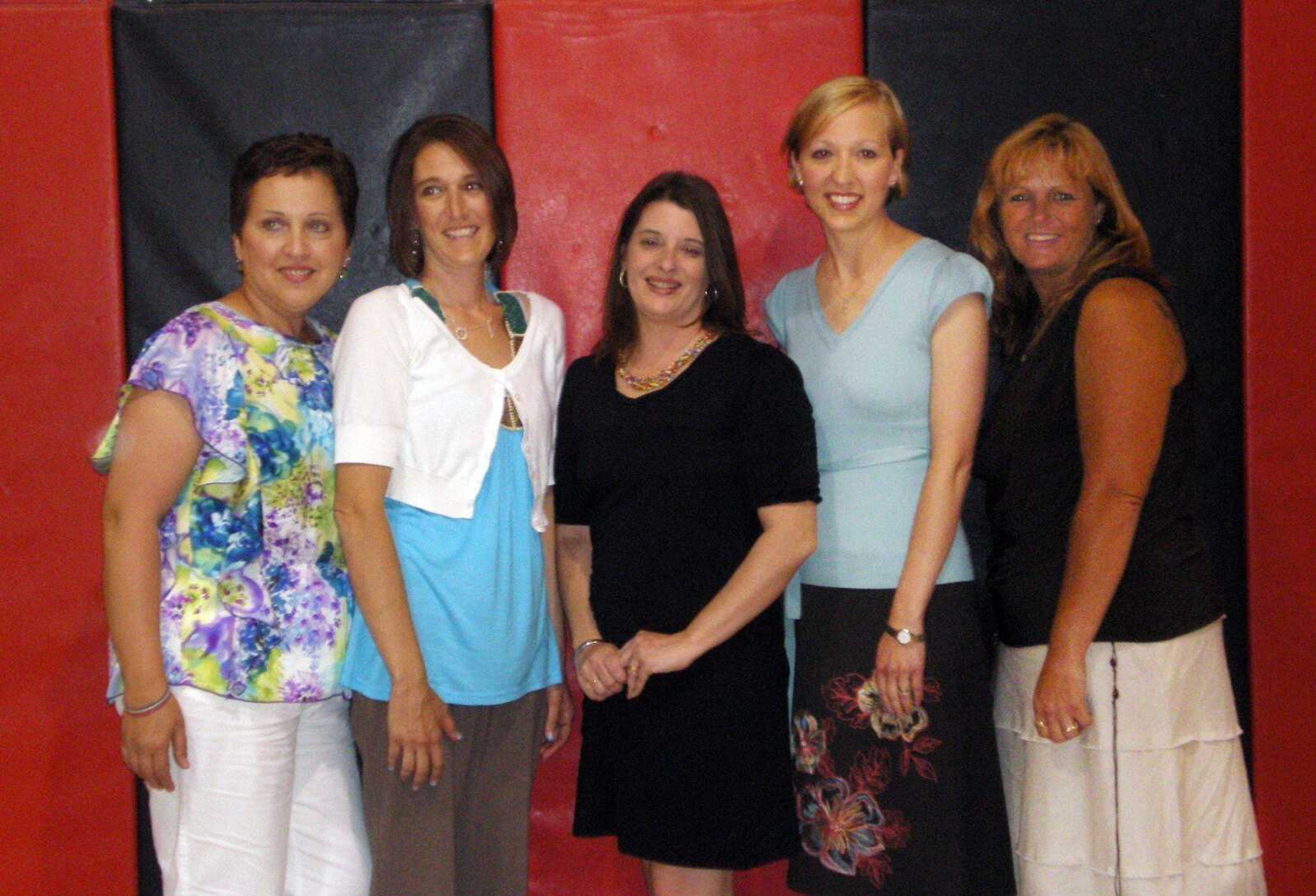 Staff members honored at the Jackson School District's Parent Partnership Council Staff Recognition Banquet are, from left, Sue Sell, aide at South Elementary; Cindy Fowler, aide at West Lane Elementary; Amy Hume, early childhood teacher at South Elementary; Kristen Thomas, fifth-grade teacher at South Elementary; and Tracy Welker, bus driver. Not pictured is Pat Palisch, music teacher at South Elementary. (ALAINA BUSCH)