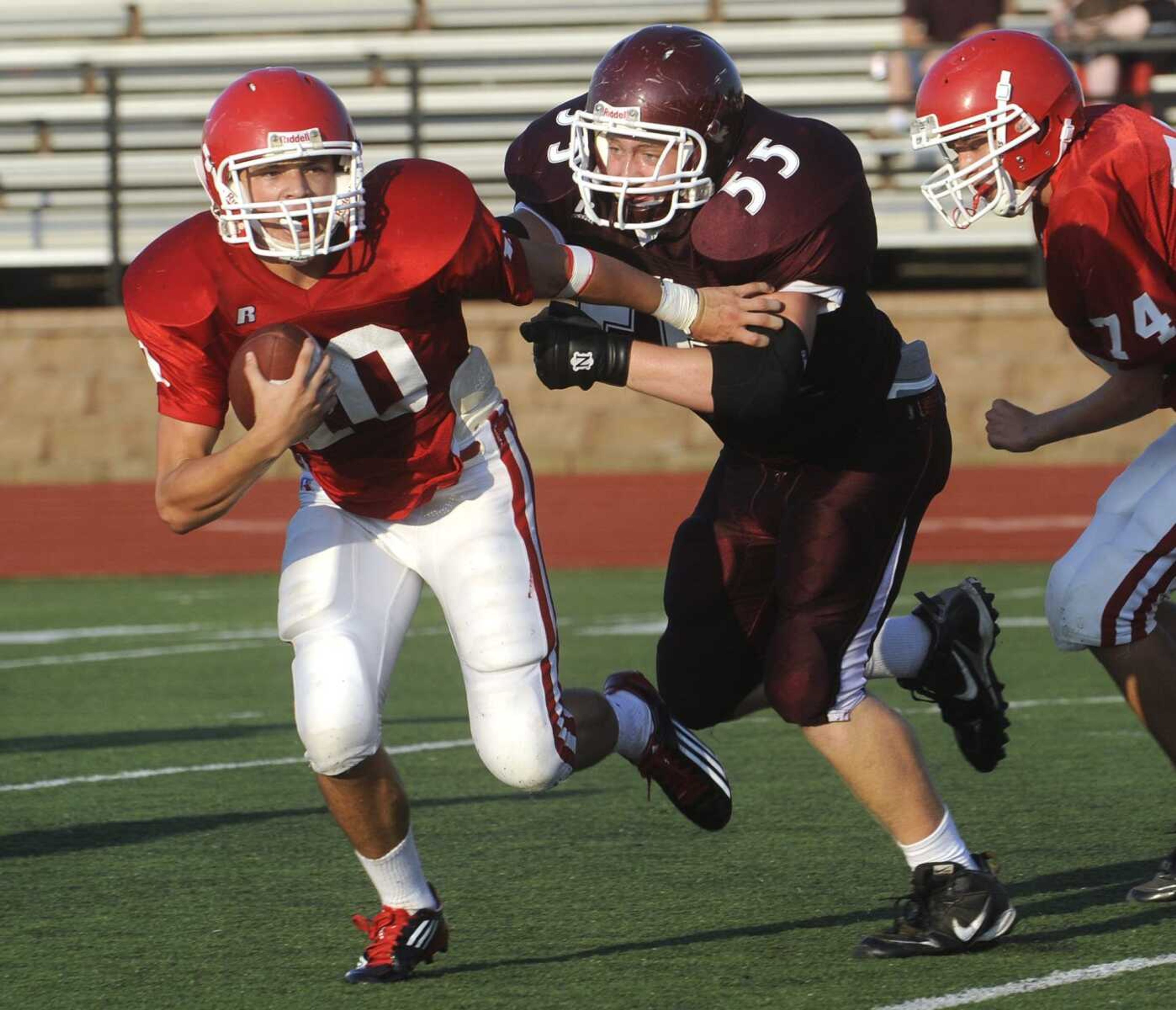 Jackson's Ty Selsor tries to avoid Poplar Bluff's Jacob Sliger during last week's jamboree in Farmington, Mo. (Fred Lynch)