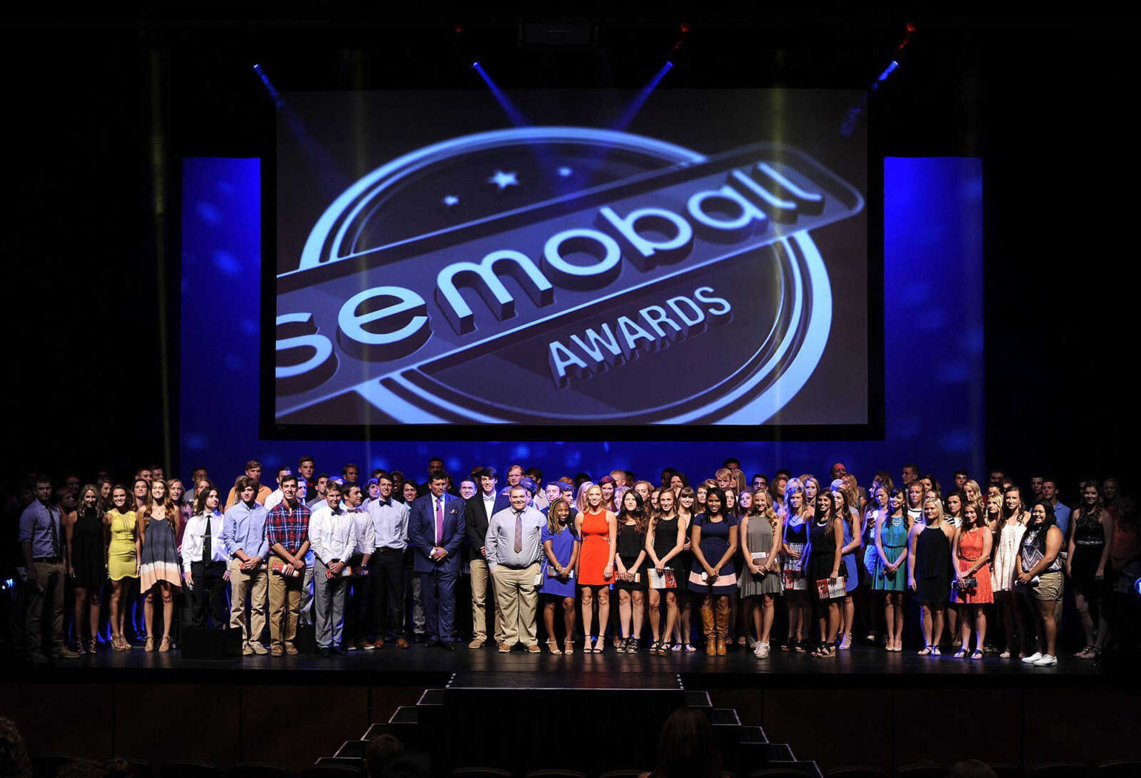 High-school athletes pose for pictures at the close of the Semoball Awards Saturday, July 9, 2016 at Bedell Performance Hall. (Fred Lynch)