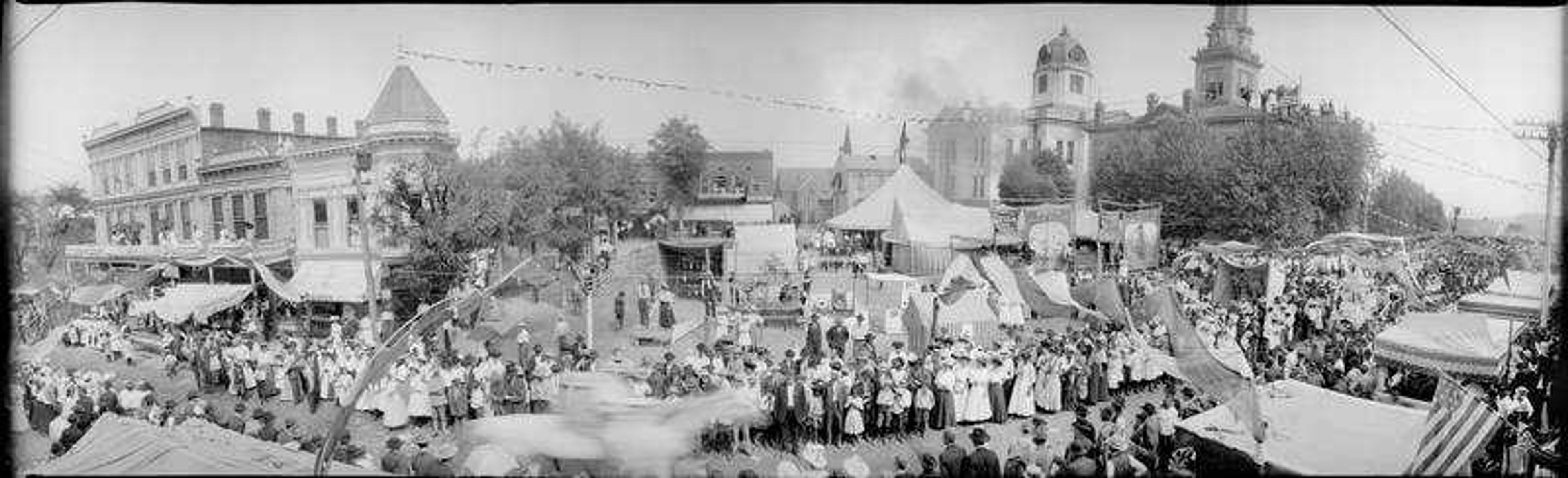 Submitted photo
The first Jackson Homecomers took place with two courthouses in the background in 1908. The just-built courthouse on the left still stands; the one on the right was demolished in 1909.