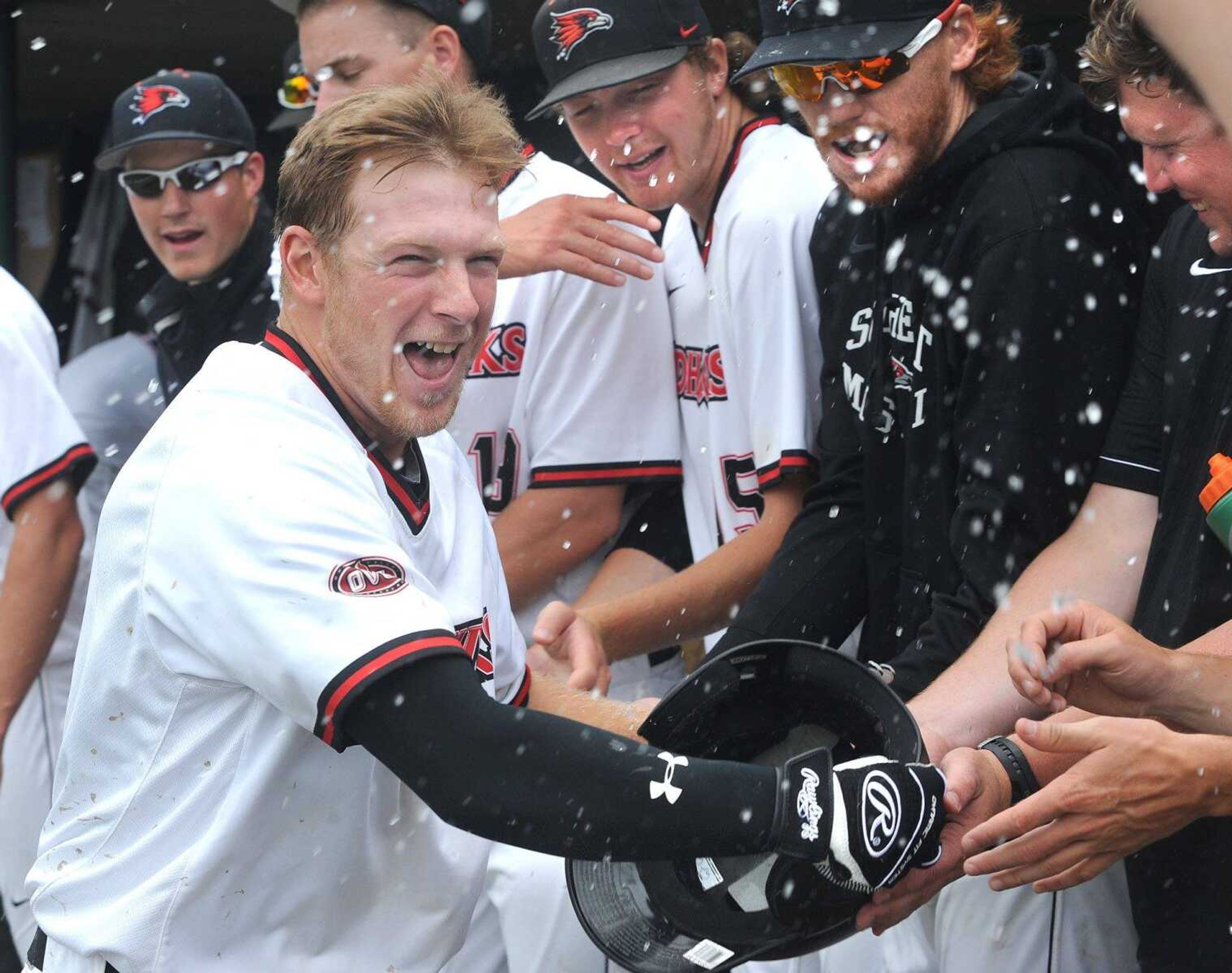 Southeast Missouri State's Dan Holst, shown celebrating a two-run homer against Murray State earlier this season, and the Redhawks begin the OVC tournament at 7 p.m. today in Jackson, Tennessee.