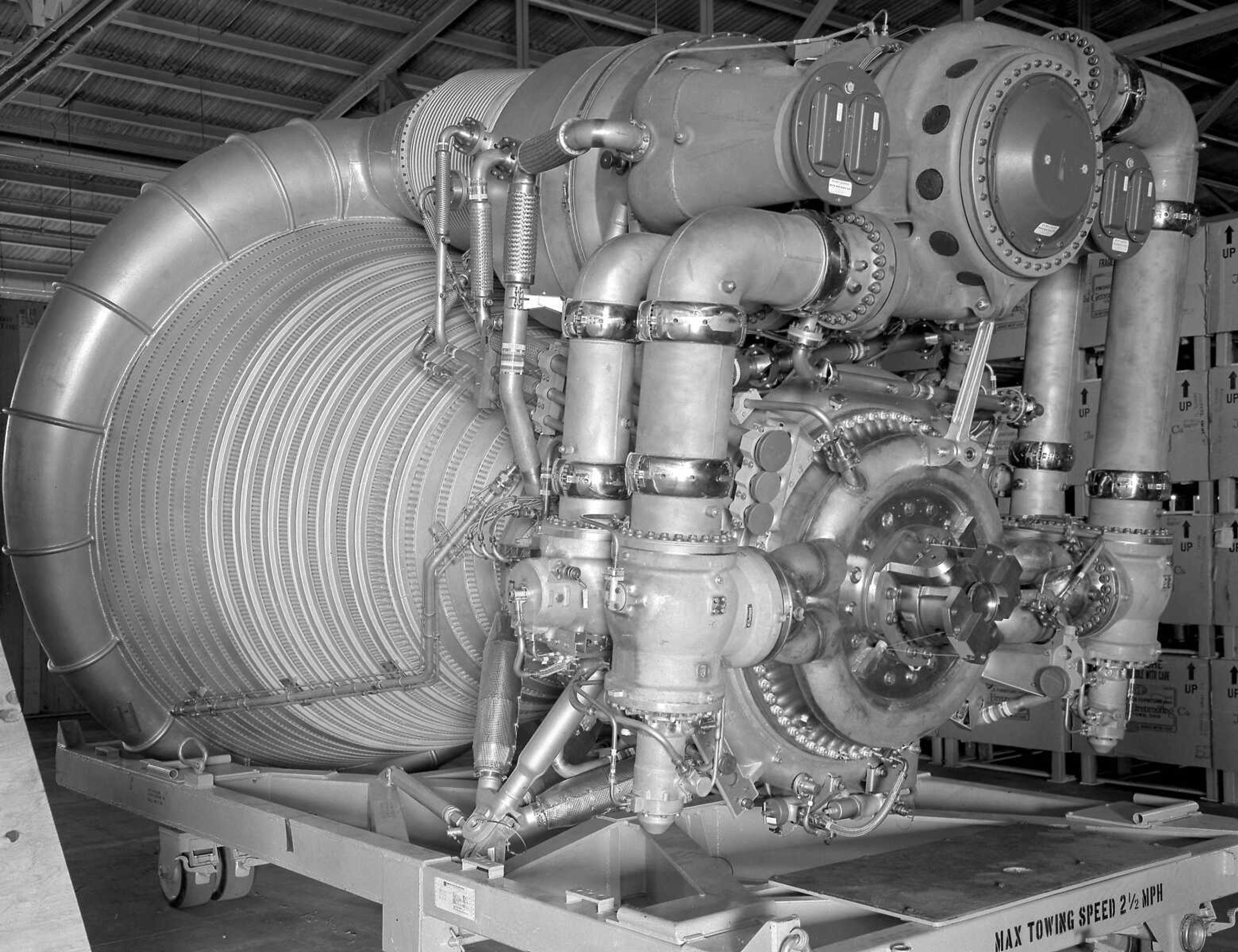 This 1963 photo shows an F-1 engine for the Saturn V S-IC (first) stage at Marshall Space Flight Center in Huntsville, Ala. An undersea expedition spearheaded by Amazon.com CEO and founder Jeff Bezos used sonar to find what he said were the F-1 engines that helped boost the Apollo 11 mission on July 16, 1969, 14,000 feet deep in the Atlantic. (NASA)