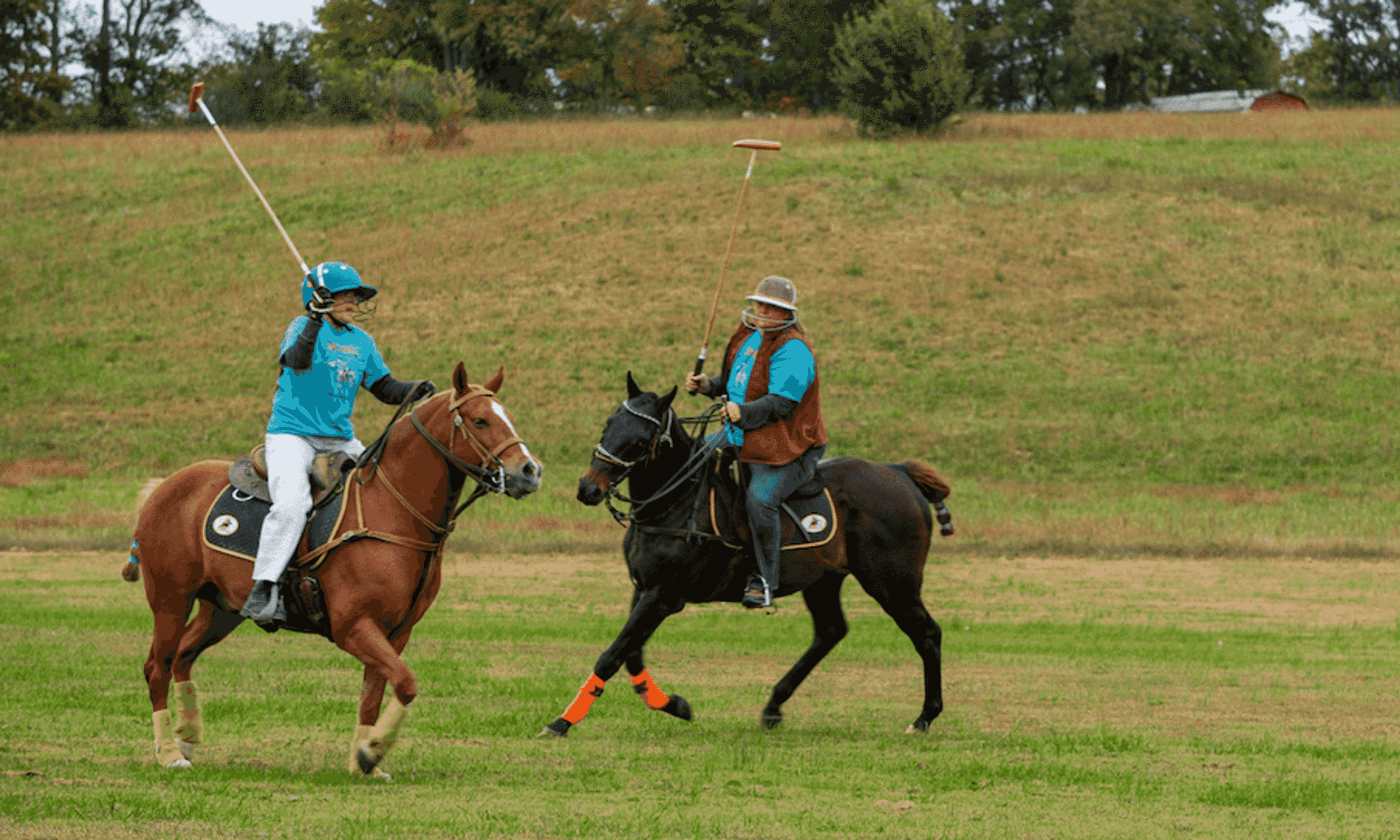 Sandy Barnes of Cape Girardeau focuses during a practice chukker alongside Nikki Cunningham. The two play polo with Little Egypt Polo Club in Cape Girardeau County.