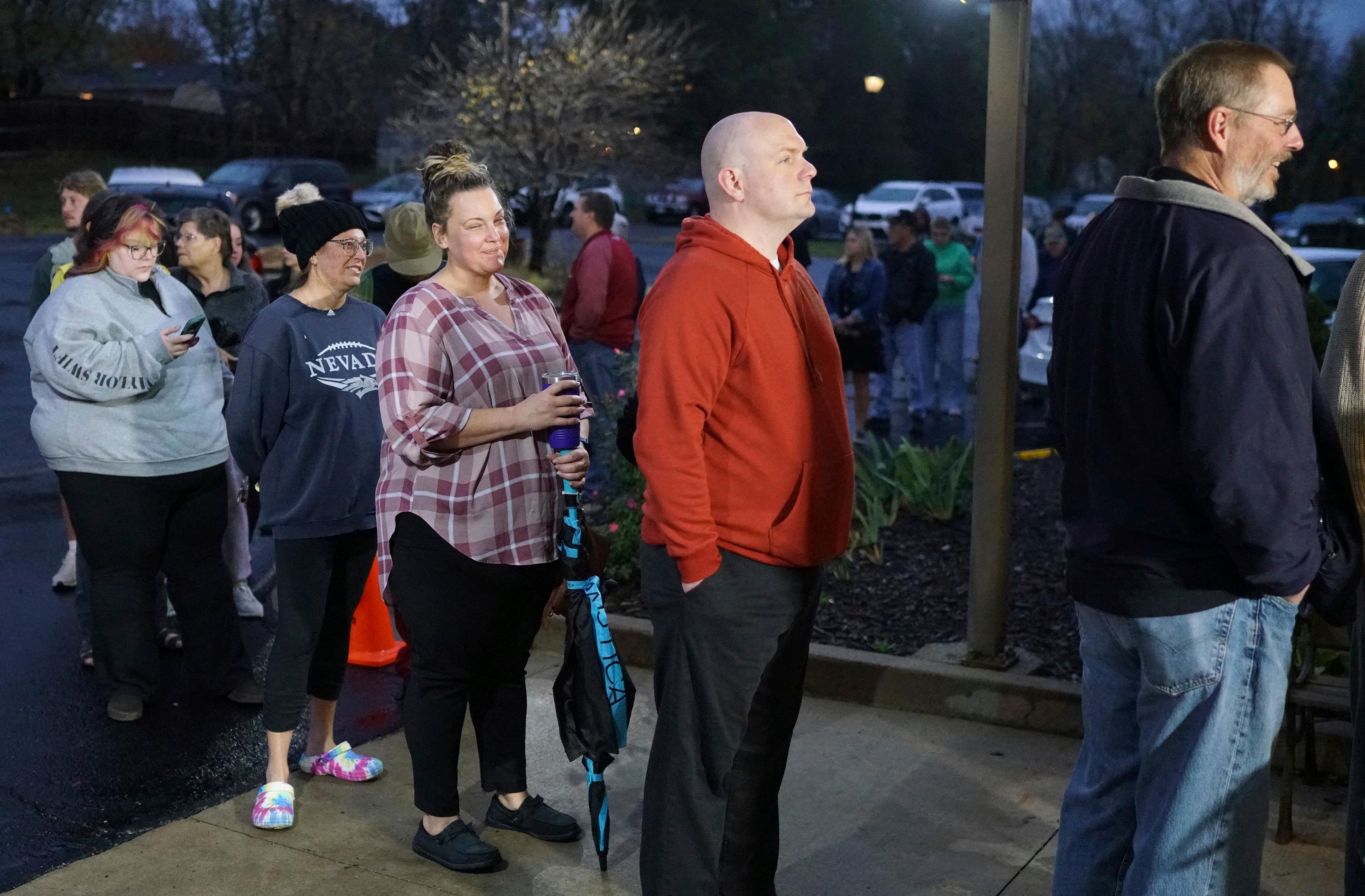 Boone County, Missouri, residents stand in line to vote as the polls open on Tuesday morning, Nov. 5, 2024, at Friendship Baptist Church in Columbia, Mo. (Olivia Myska/Missourian via AP)