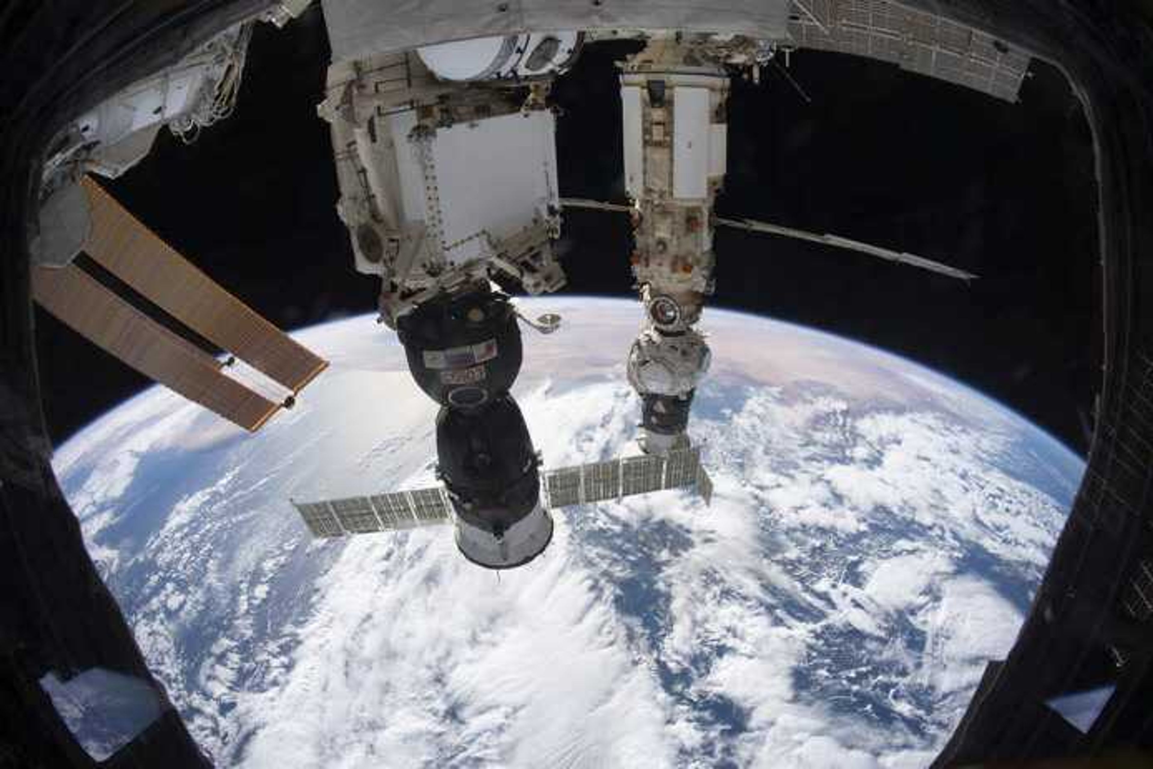 The International Space Station orbits 264 miles above the Tyrrhenian Sea with the Soyuz MS-19 crew ship docked to the Rassvet module and the Prichal module, still attached to the Progress delivery craft, docked to the Nauka multipurpose module, Dec. 6.