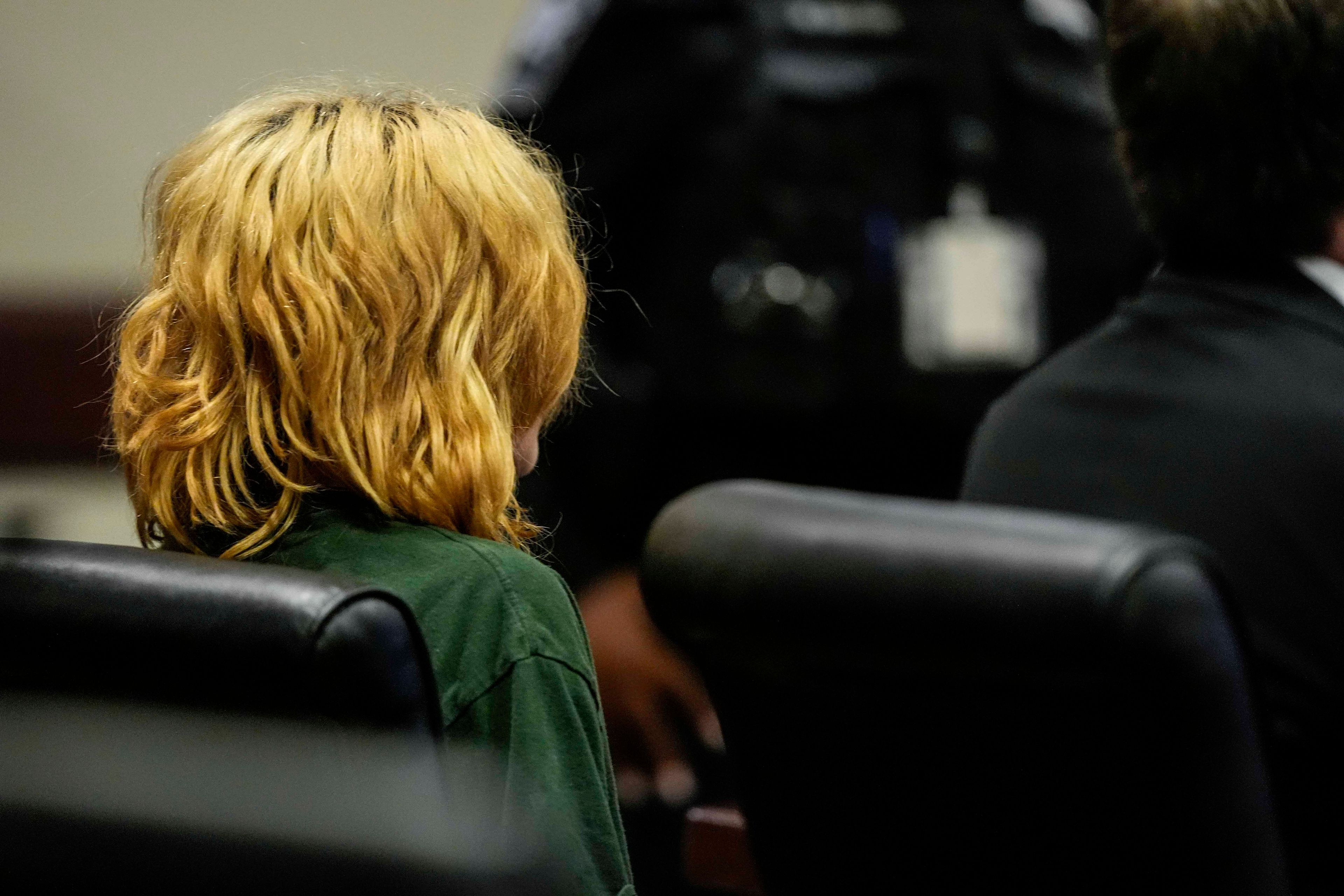 Colt Gray, charged as an adult with four counts of murder, sits in the Barrow County courthouse during his first appearance for the Wednesday shooting at Apalachee High School, Friday, Sept. 6, 2024, in Winder, Ga. (AP Photo/Brynn Anderson, Pool)