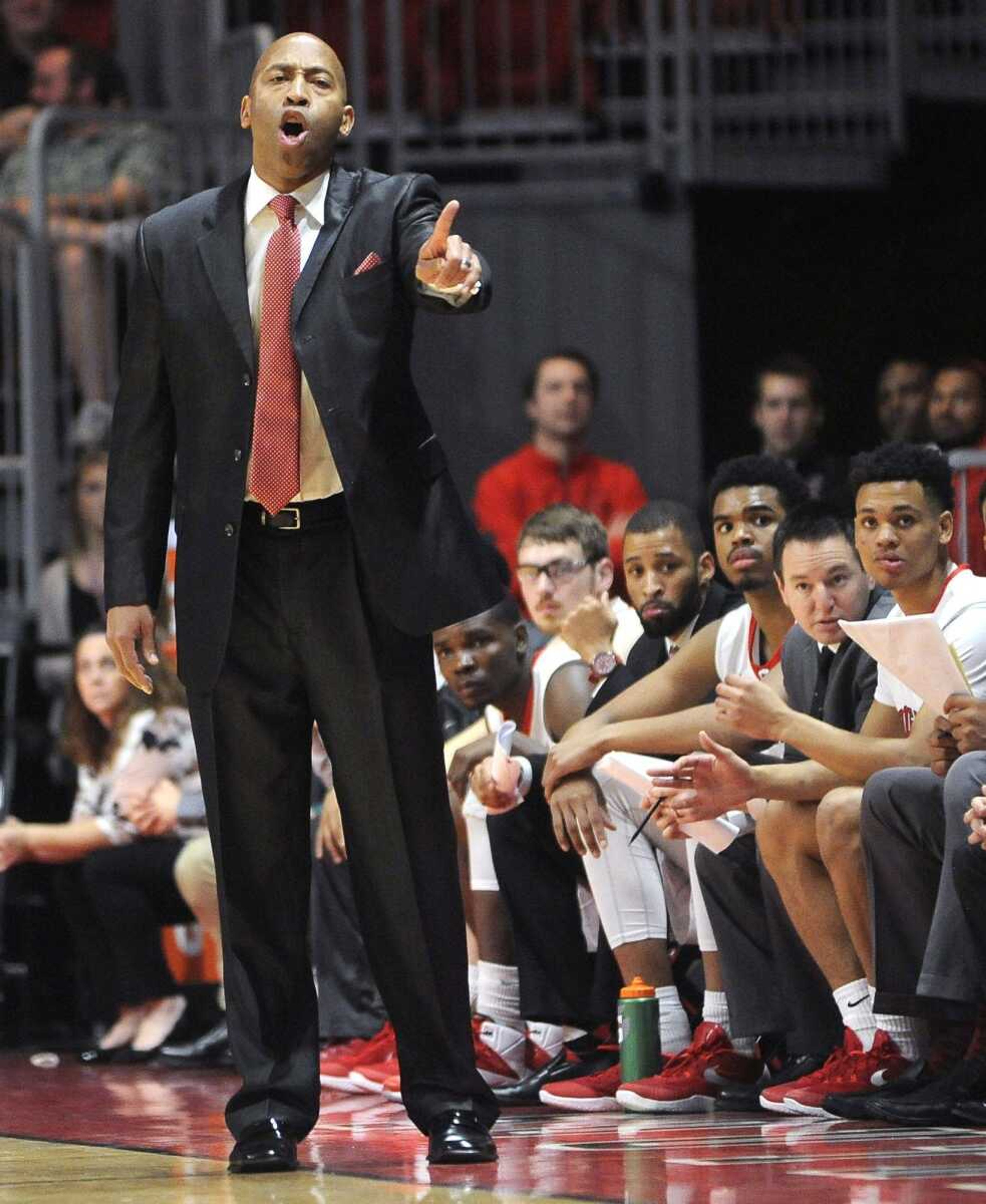 Southeast Missouri State coach Rick Ray directs his team against Ole Miss during the first half Saturday, Dec. 12, 2015 at the Show Me Center. (Fred Lynch)