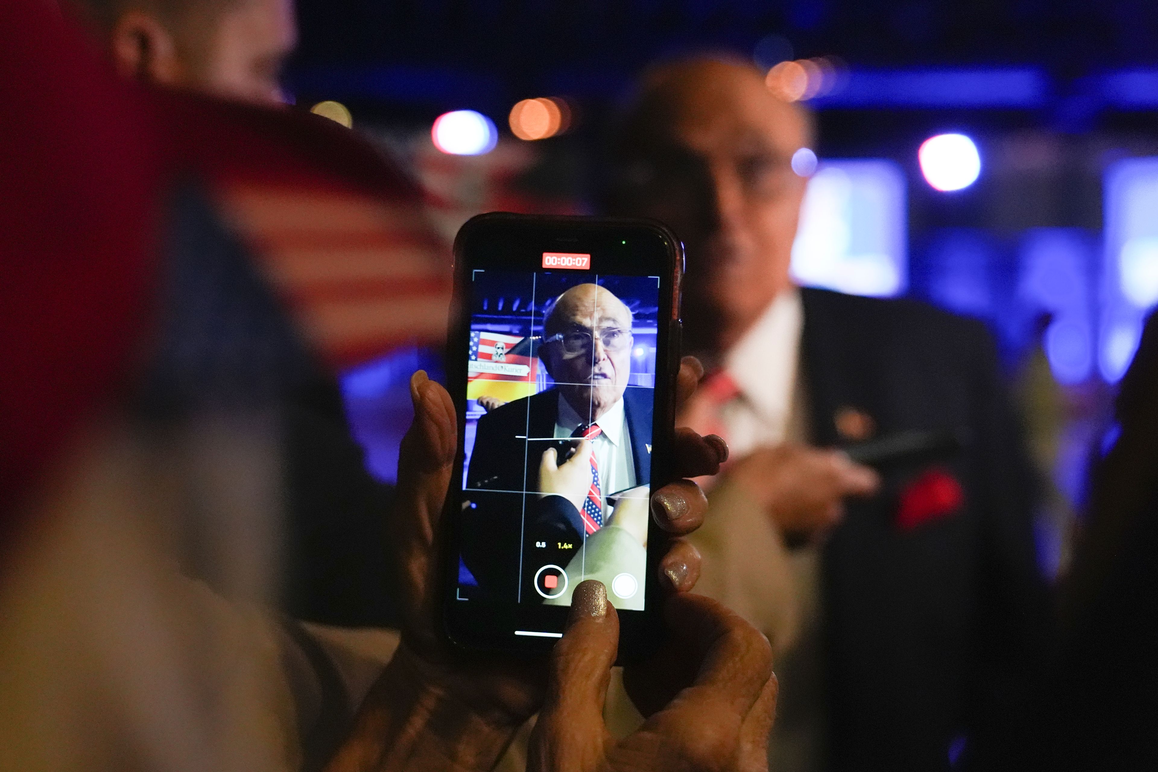 Rudy Giuliani arrives to attend a watch party for Republican Presidential nominee former President Donald Trump at the Palm Beach County Convention Center during an election night watch party, Tuesday, Nov. 5, 2024, in West Palm Beach, Fla. (AP Photo/Lynne Sladky)