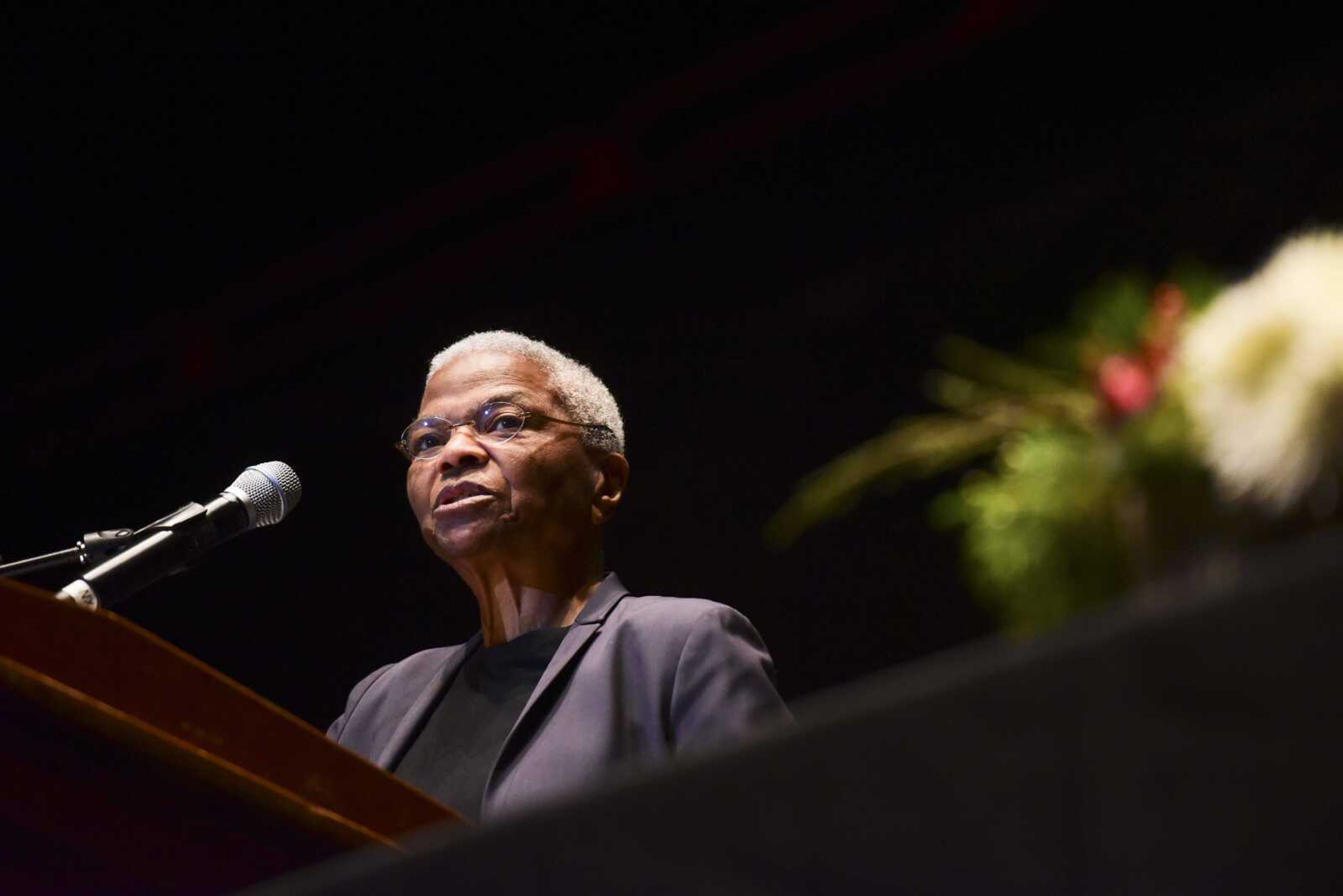 Keynote speaker Mary Frances Berry speaks Wednesday during the Dr. Martin Luther King Jr. Celebration Dinner at the Show Me Center in Cape Girardeau.