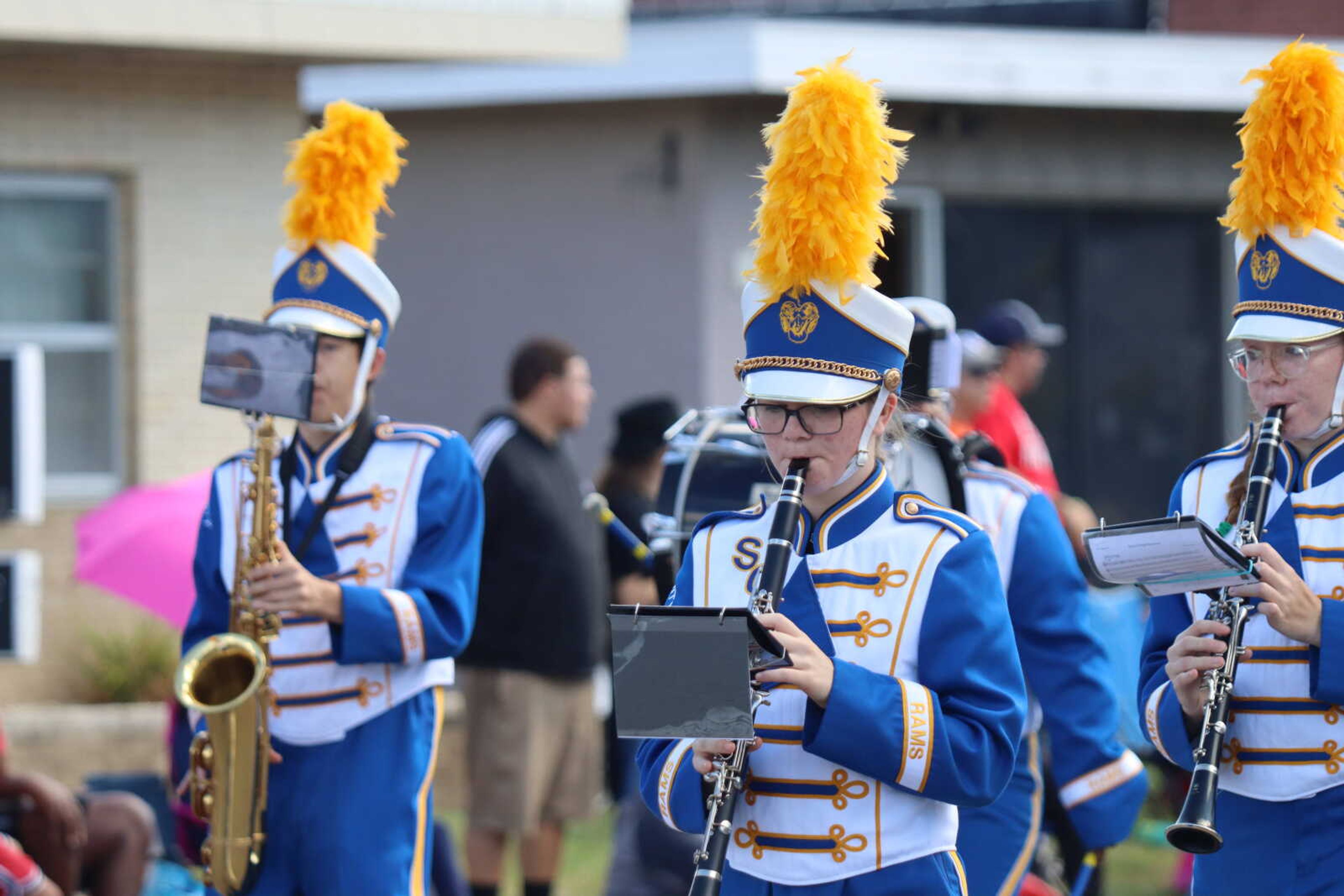 Members of the Scott City High School marching band play.