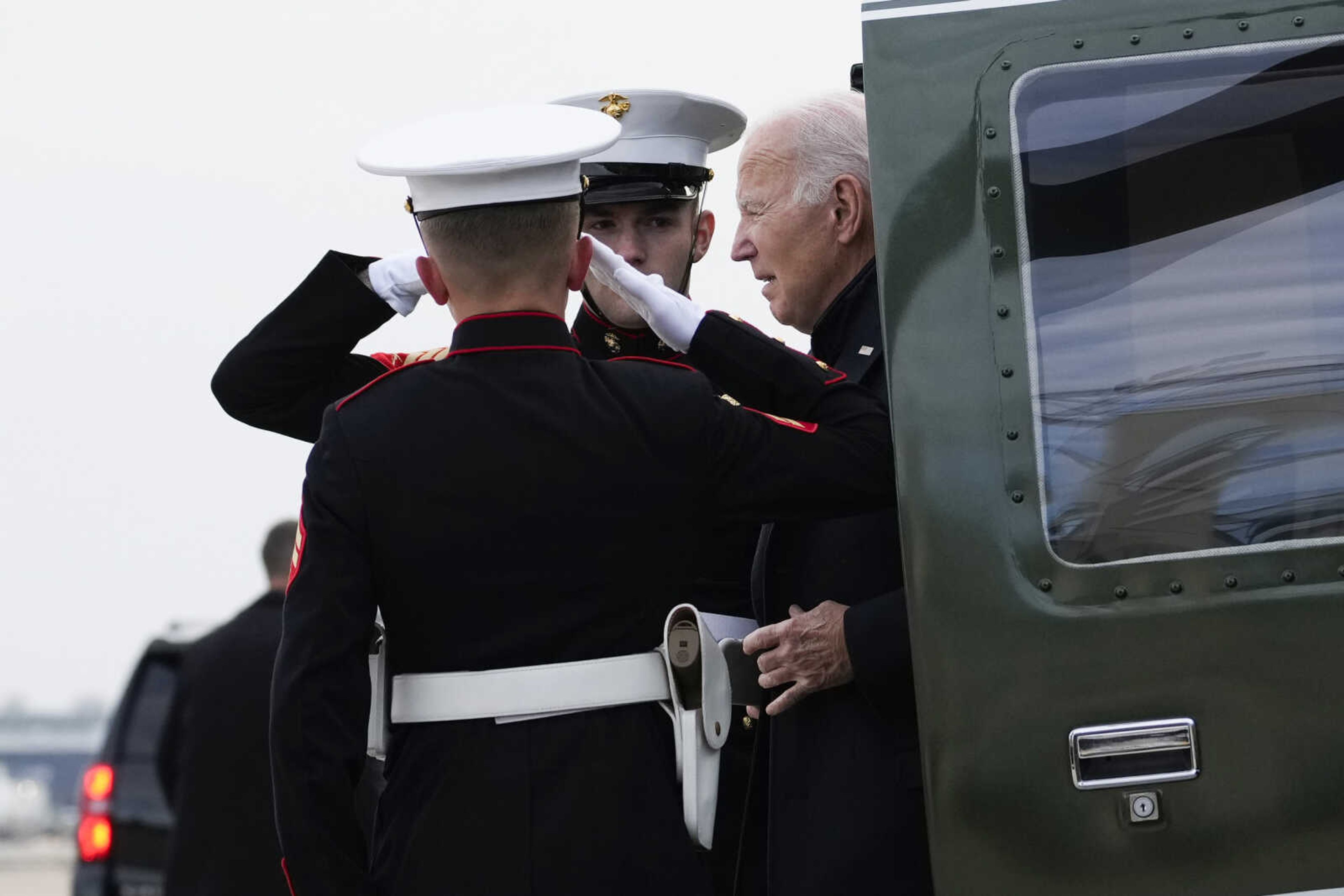 President Joe Biden arrives on Marine One at Minneapolis--Saint Paul International Airport in St. Paul, Minn., Wednesday, Nov. 1, 2023, after speaking in Northfield, Minn. (AP Photo/Andrew Harnik)