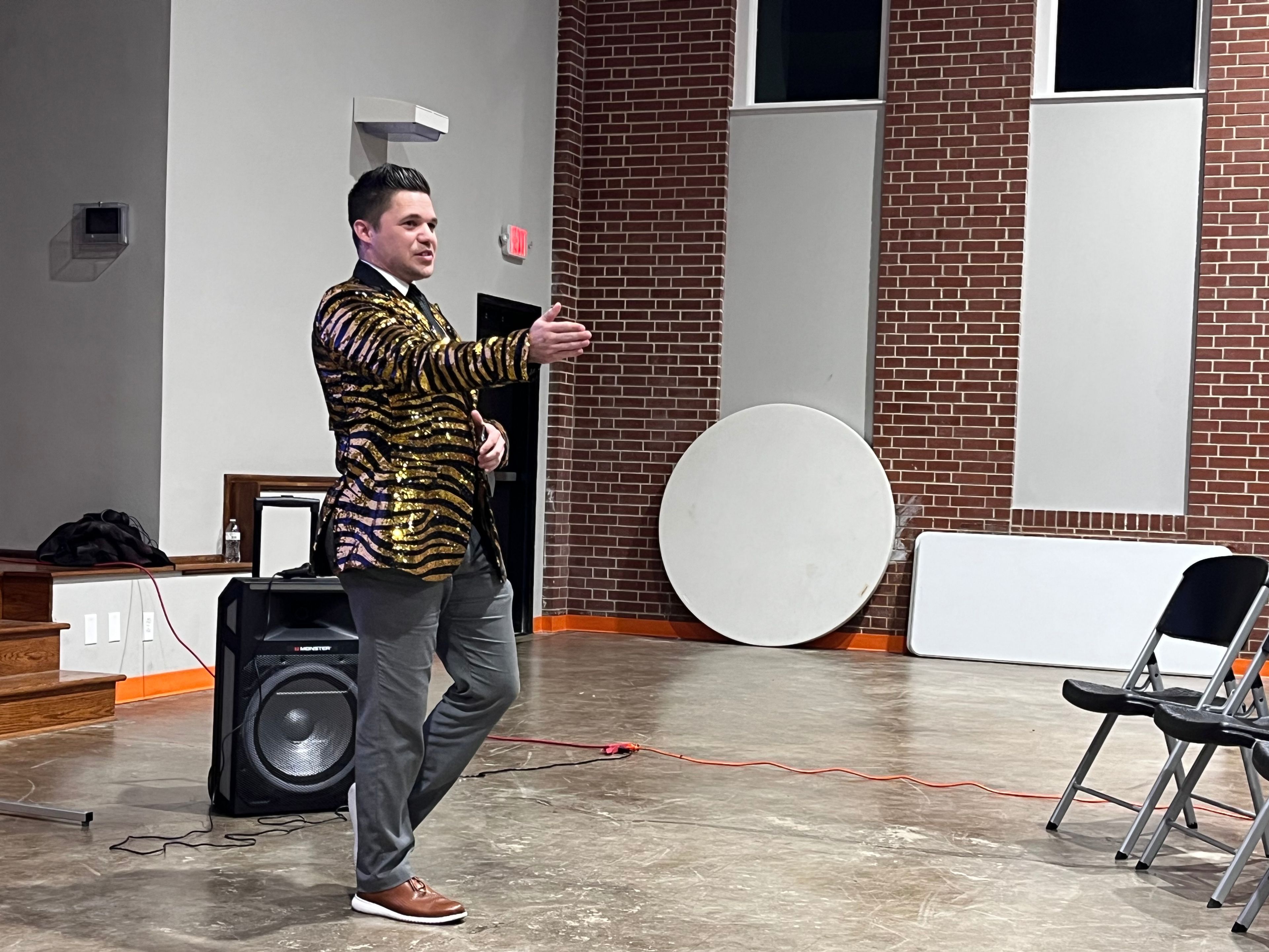 Cape Girardeau Public Schools Board of Education president Jared Ritter speaks during the ribbon cutting ceremony on Tuesday, Dec. 3, at Cape Central Academy. 