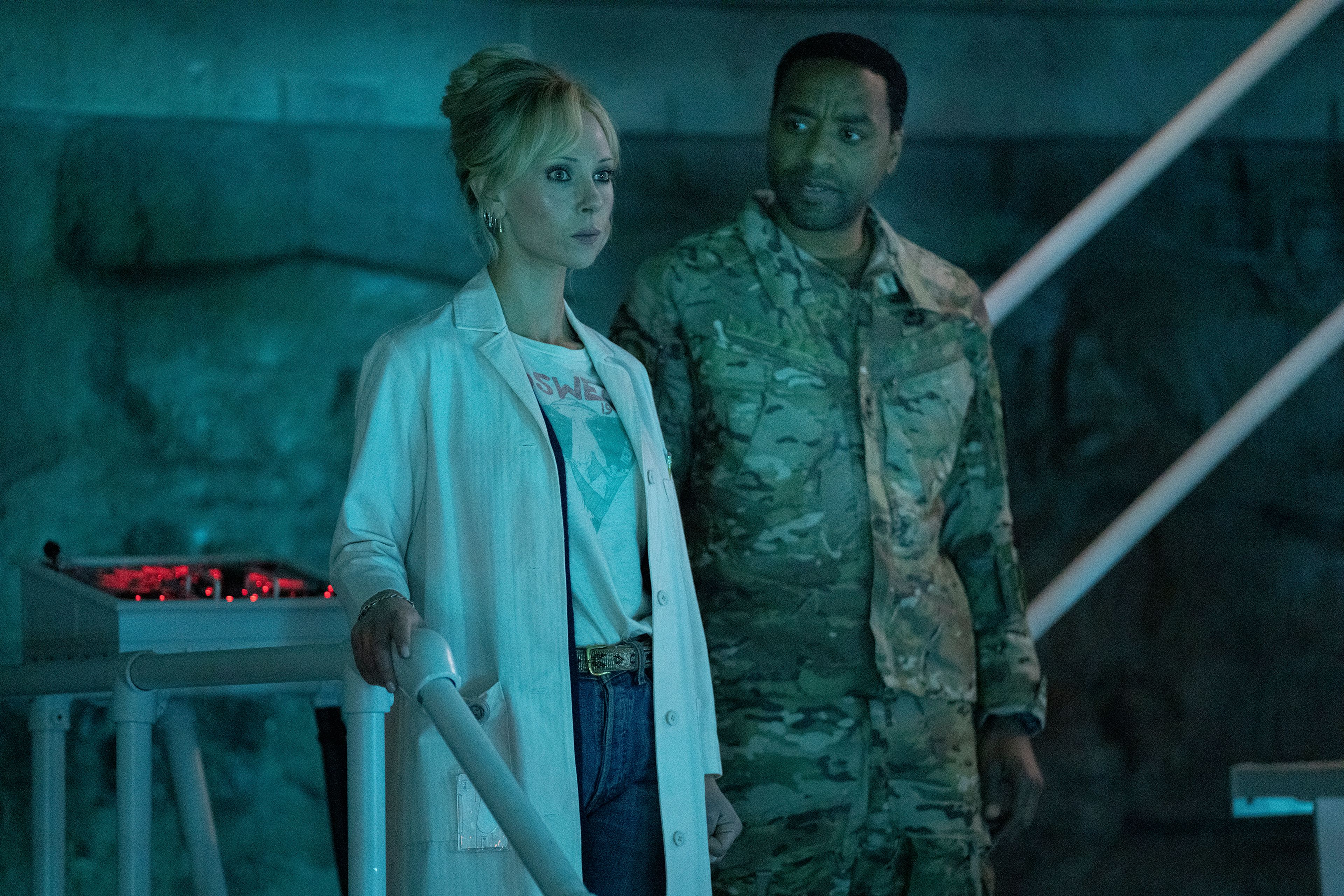 This image released by Sony Pictures shows Juno Temple, left, and Chiwetel Ejiofor in Columbia Pictures' "Venom: The Last Dance." (Laura Radford/Columbia-Sony Pictures via AP)