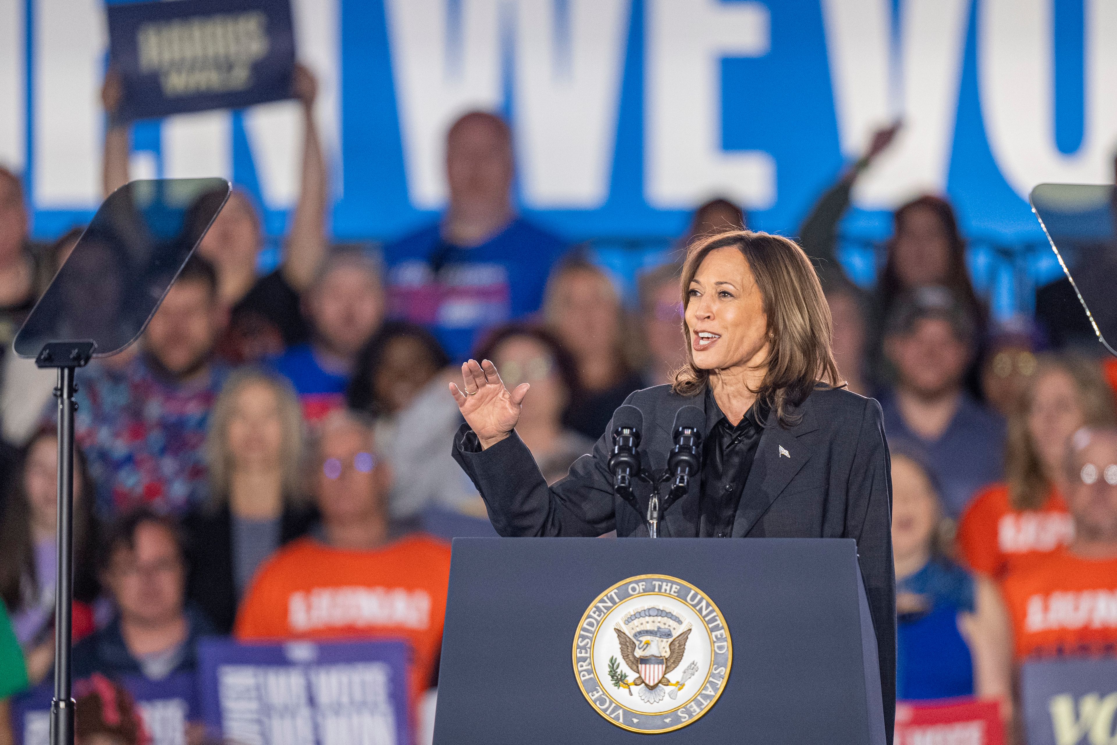 Democratic presidential nominee Vice President Kamala Harris speaks at a campaign event Friday, Nov. 1, 2024, in Little Chute, Wis. (AP Photo/Andy Manis)