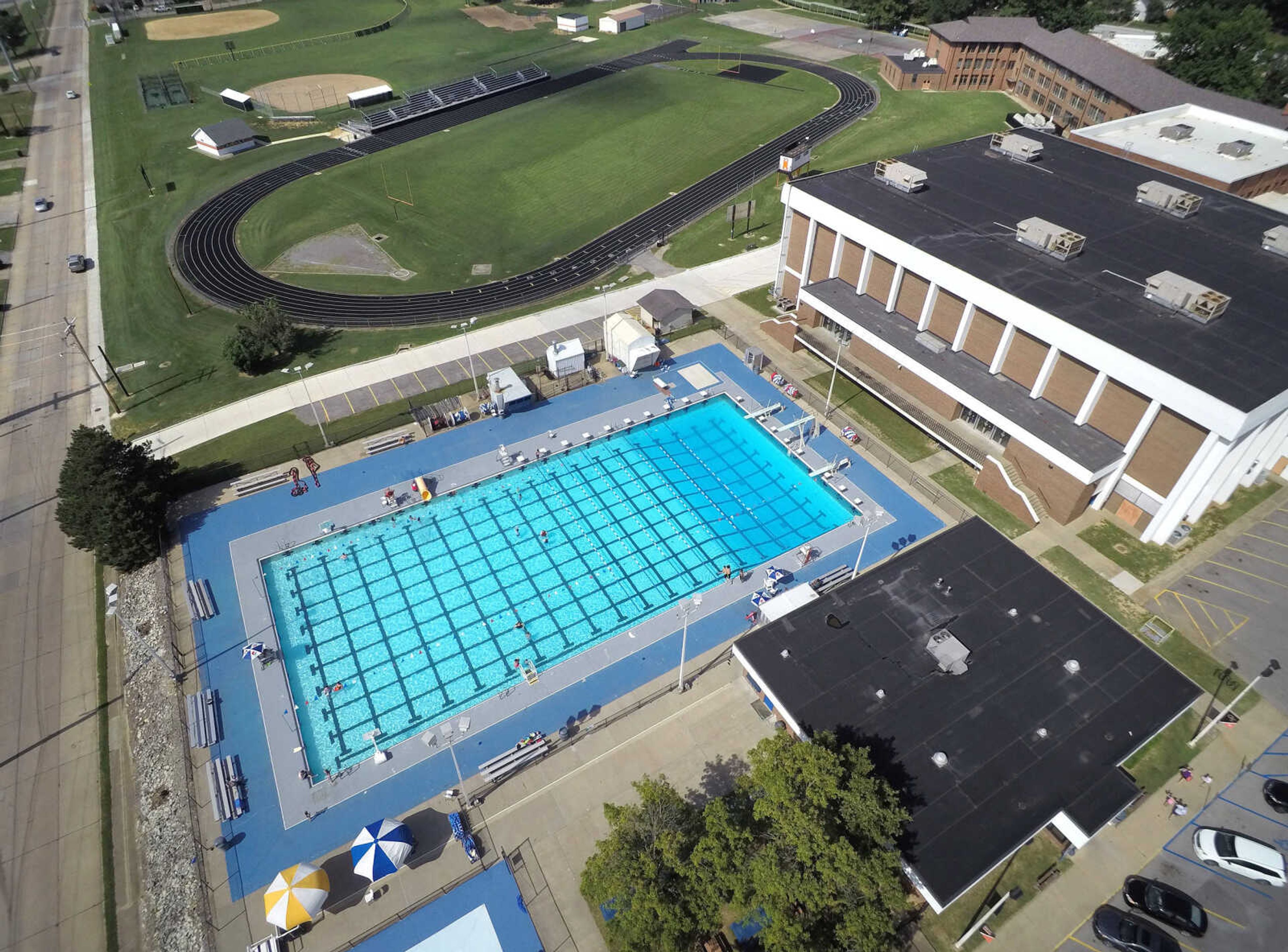 FRED LYNCH ~ flynch@semissourian.com
Central Municipal Pool is seen Tuesday, June 19, 2018 in this drone view at Cape Girardeau Central Junior High School.