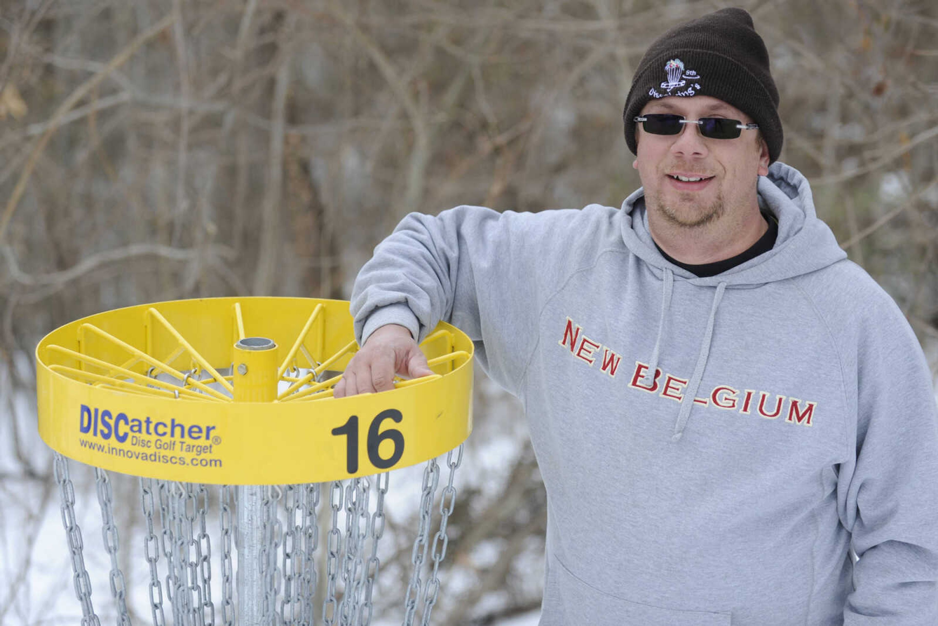 GLENN LANDBERG ~ glandberg@semissourian.com


Nate James poses for a photo next to hole 16 after hitting a hole-in-one during the 2nd annual Scott City Ice Bowl disc golf tournament Saturday, Feb. 28, 2015 at Scott City Park.