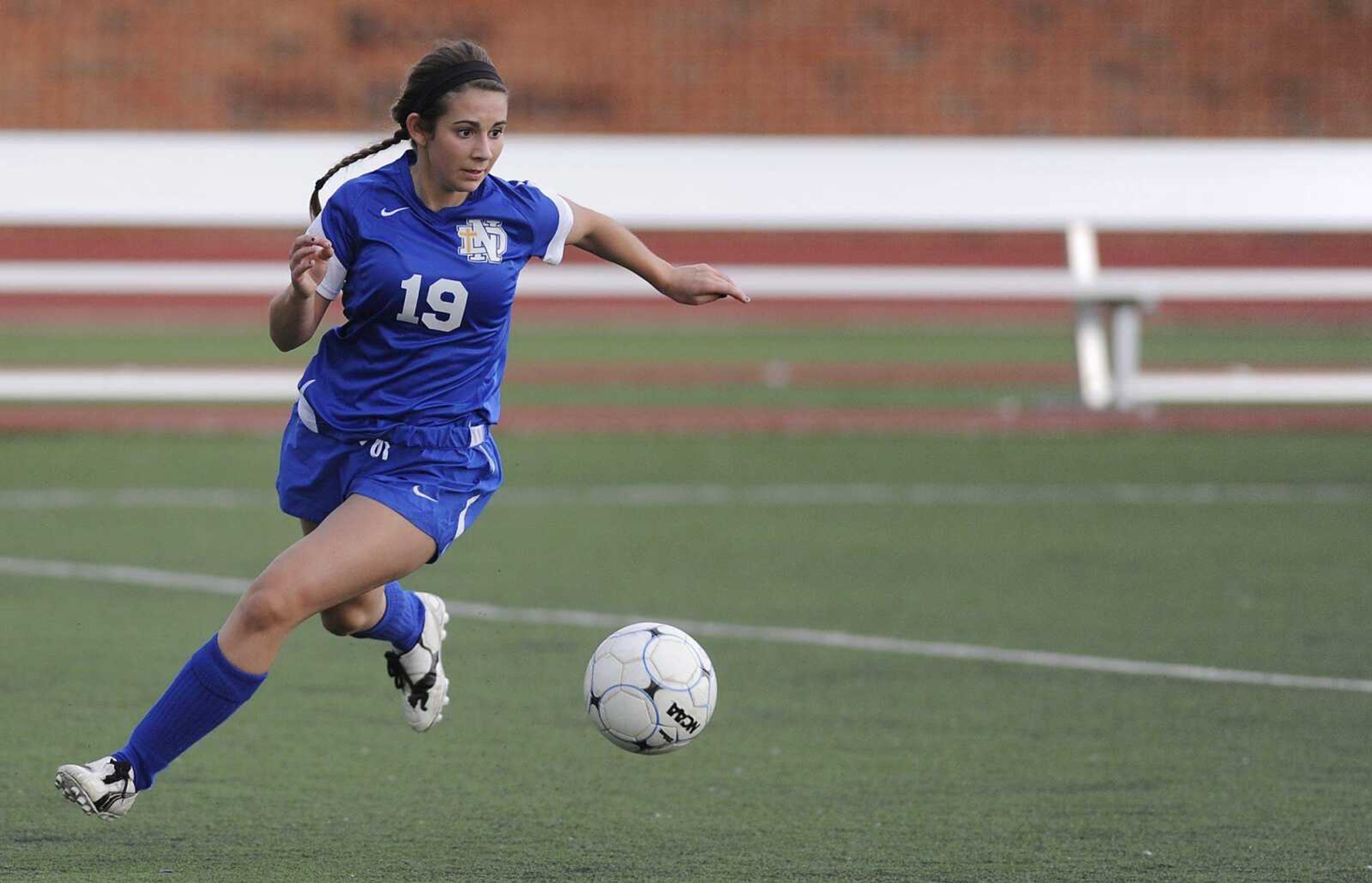 Notre Dame&#8217;s Jordan Nelson dribbles down the field during the Bulldogs Class 2 quarterfinal game.