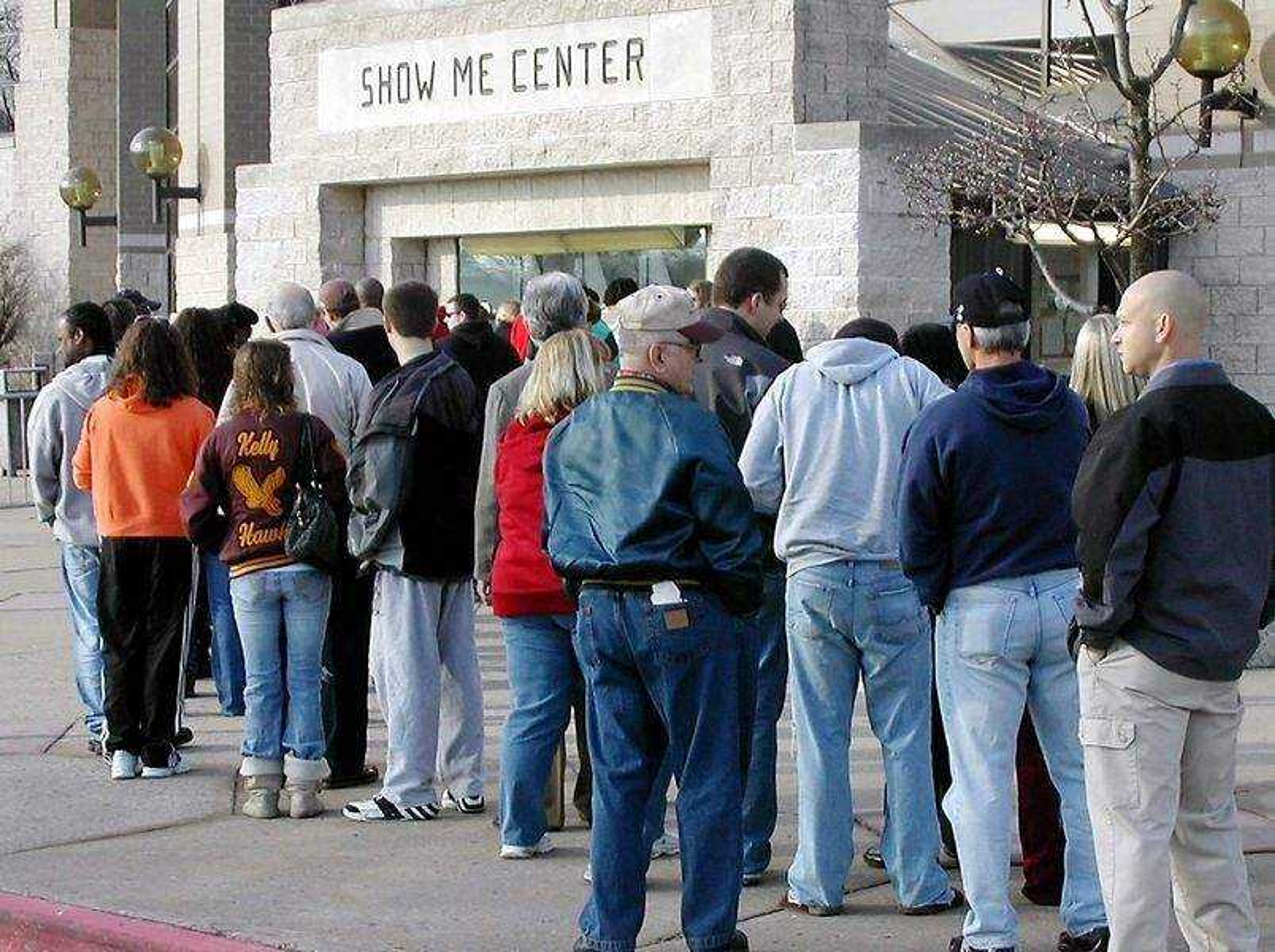 BRIAN BLACKWELL ~ bblackwell@semissourian.com<br>People line up to buy tickets for the Scott County Central versus Sikeston basketball matchup early Friday, January 23, 2009, at the Show Me Center in Cape Girardeau.  The game between the areas two top teams will be Feb. 11, following at Saxony Lutheran versus Oran game.