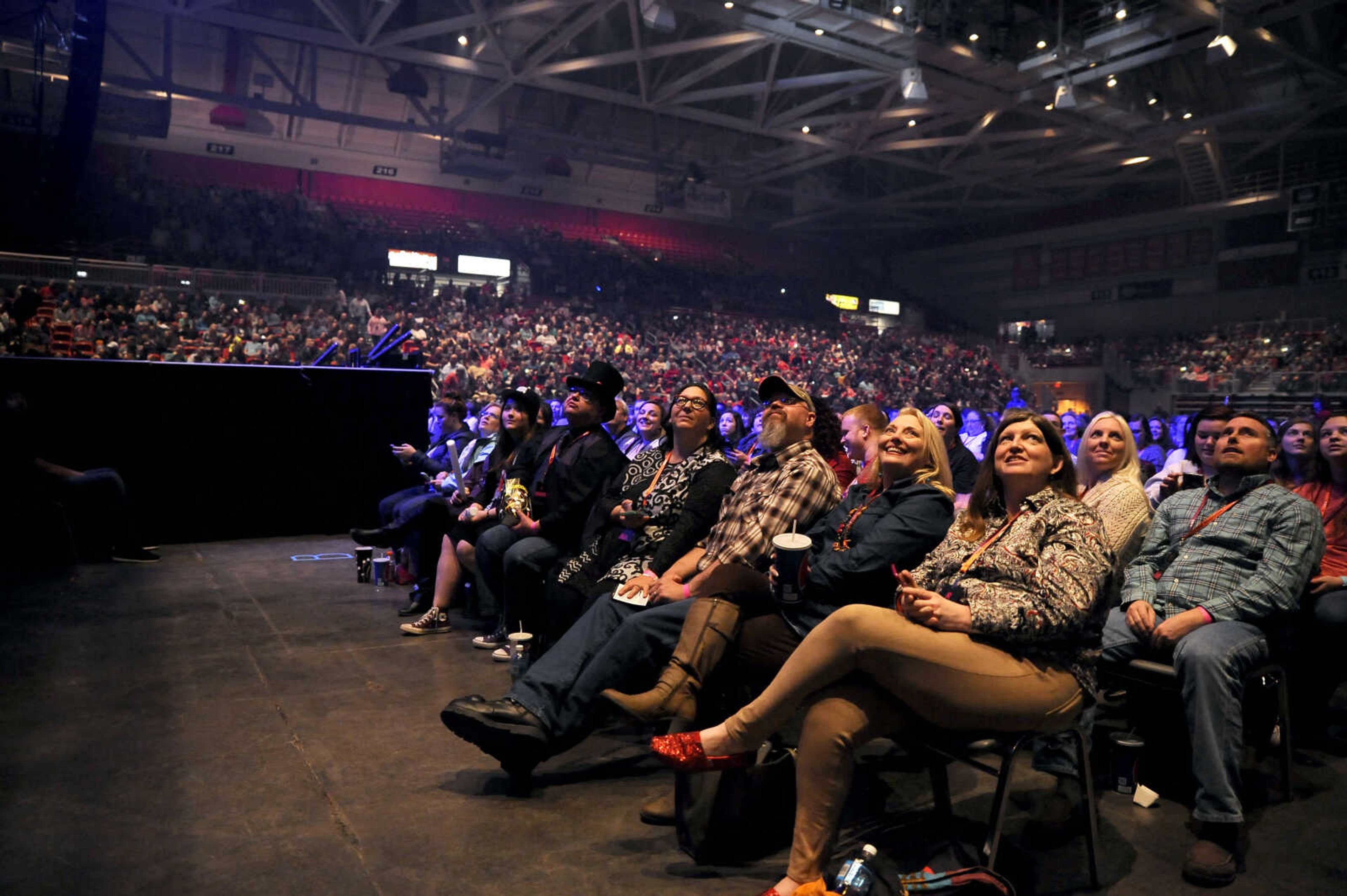 Concert goers wait patiently for the start of The Roadshow on Thursday, Feb. 22, 2018, at the Show Me Center in Cape Girardeau.