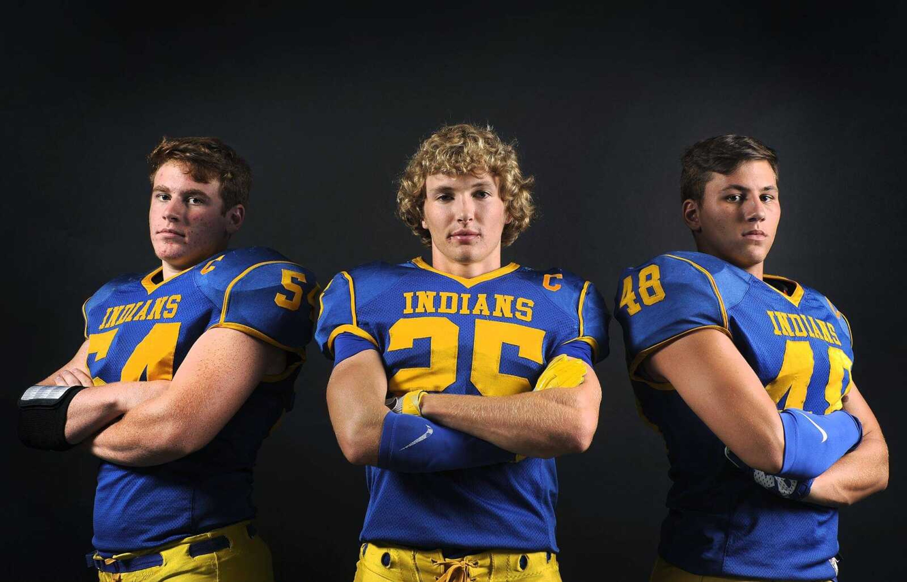 From left to right, St. Vincent’s Layne Hlavek, Riley Riehn and Tyler Unterreiner are three senior captains expected to give the Indians a big boost in 2016.