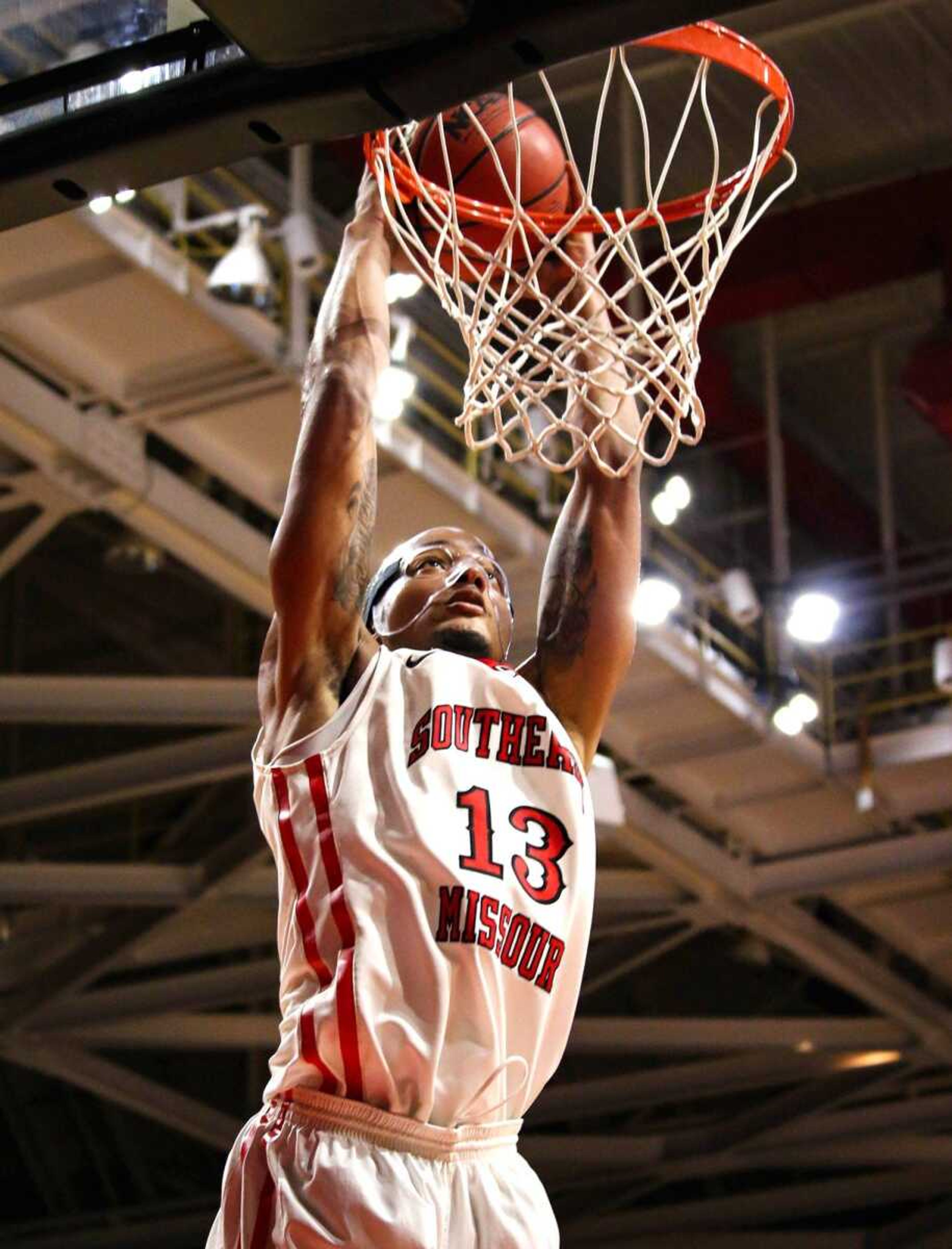 Southeast Missouri State's Trey Kellum dunks against Hannibal-LaGrange on Tuesday at the Show Me Center. Southeast won 84-61.