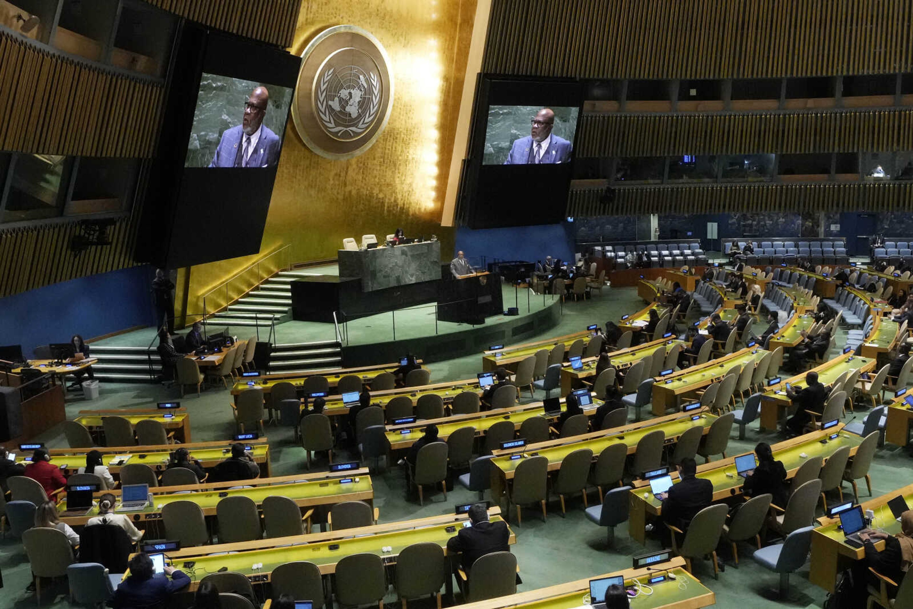 UN General Assembly President Dennis Francis delivers his closing remarks to the 78th session of the United Nations General Assembly, Tuesday, Sept. 26, 2023. (AP Photo/Richard Drew)